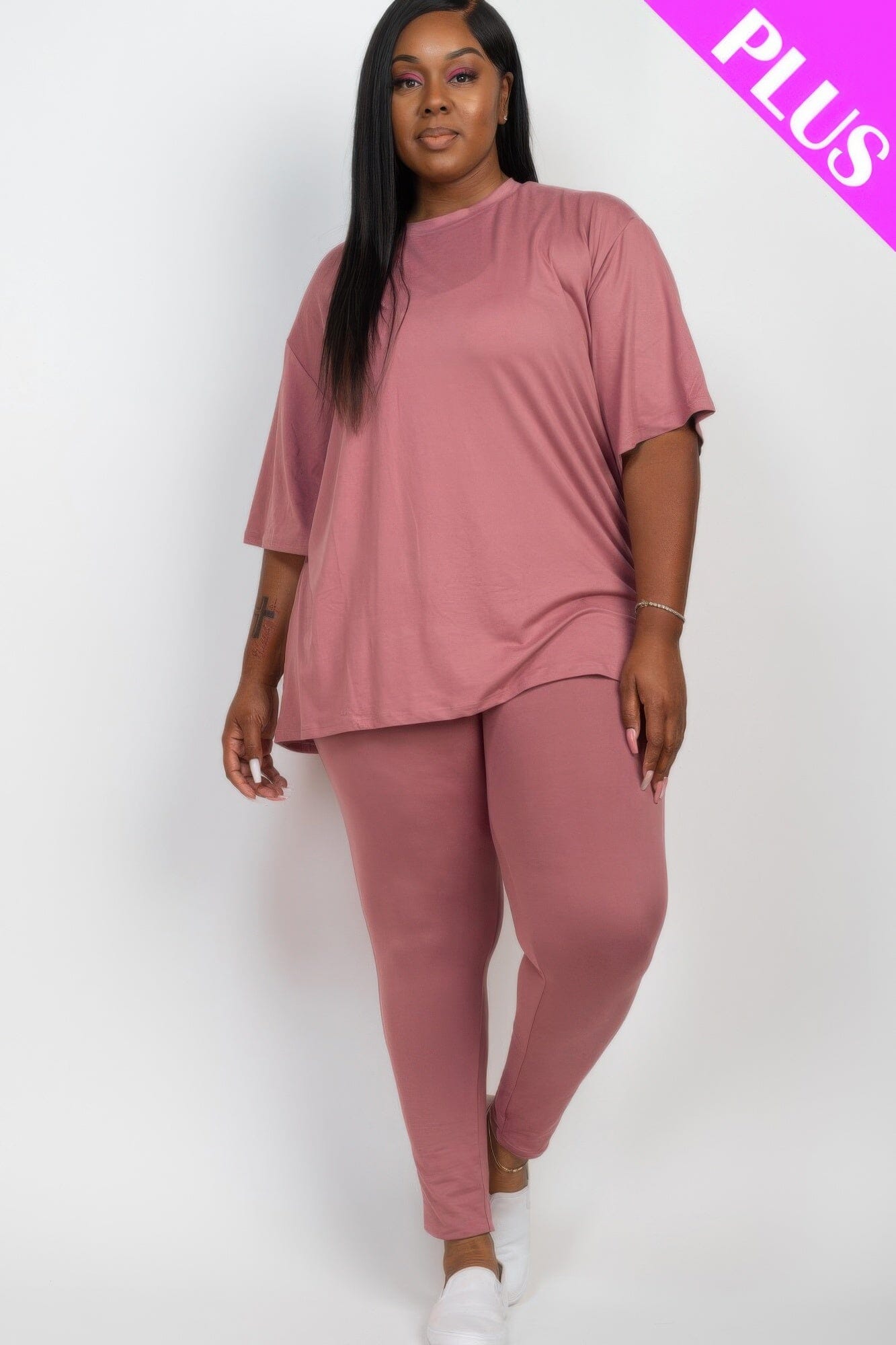 Plus Size Oversized T-shirt & Leggings Loungewear Set Loungewear jehouze Polignac 1XL