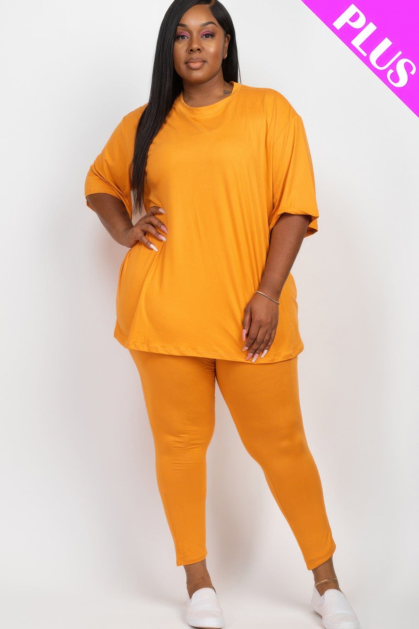 Plus Size Oversized T-shirt & Leggings Loungewear Set Loungewear jehouze Tomato Cream 1XL