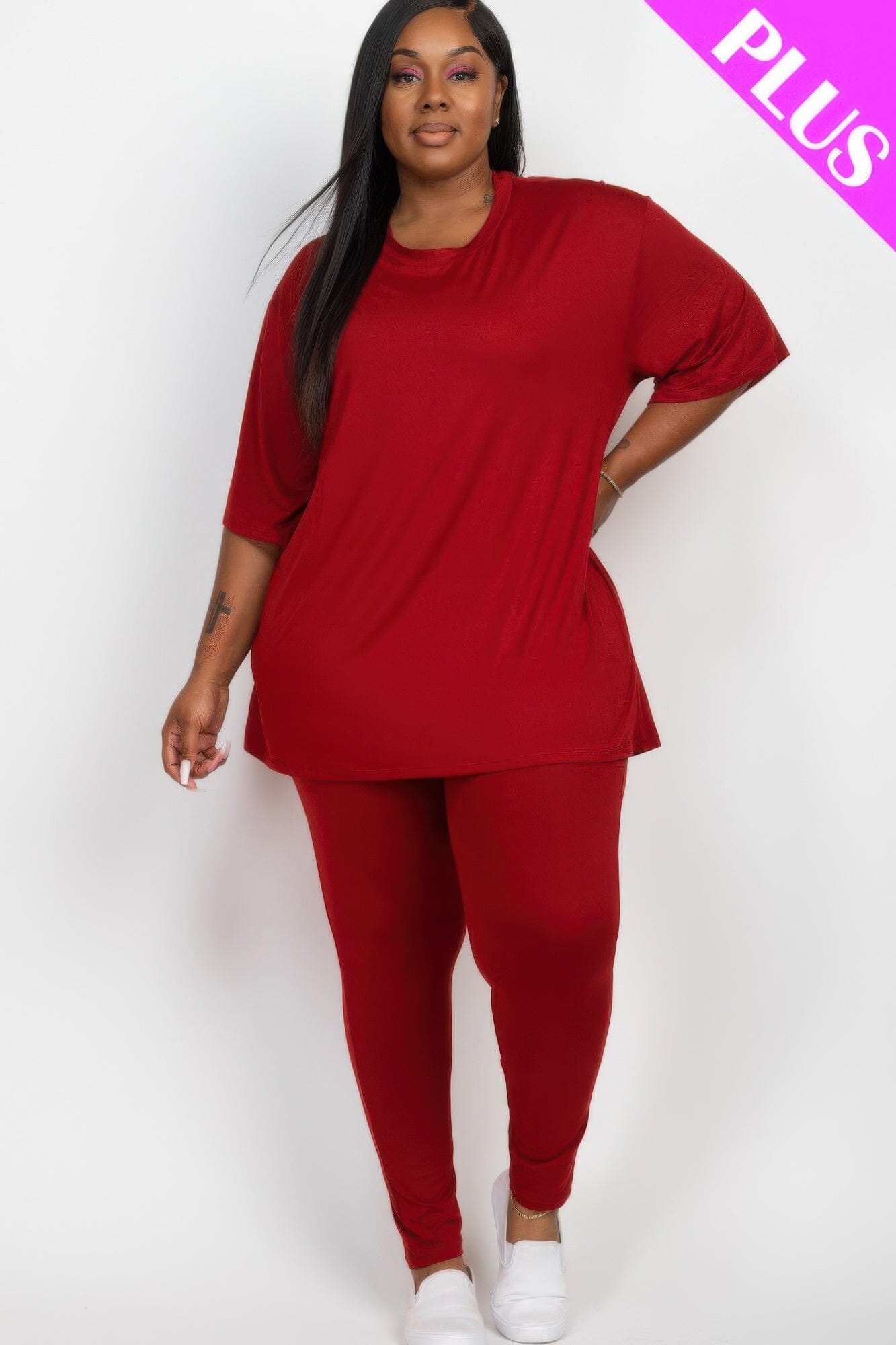 Plus Size Oversized T-shirt & Leggings Loungewear Set Loungewear jehouze Winery 1XL