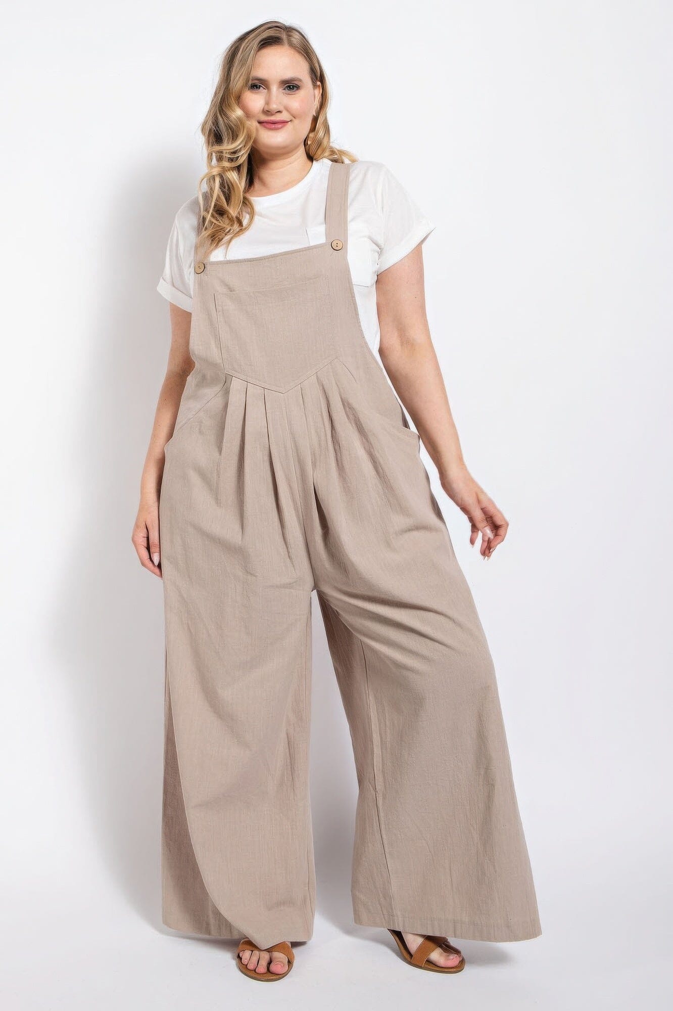Plus Size Pintuck detail overall with side pockets jumpsuit Jumpsuits & Rompers jehouze Stone XL