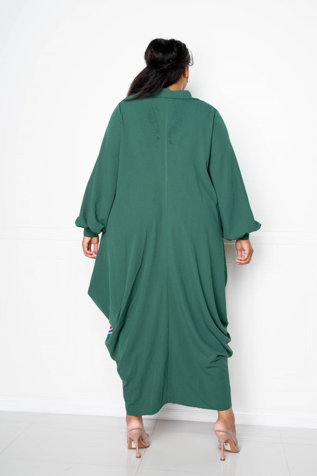 Plus Size Print Drapy Shirt Long Sleeve Maxi Dress Dresses jehouze