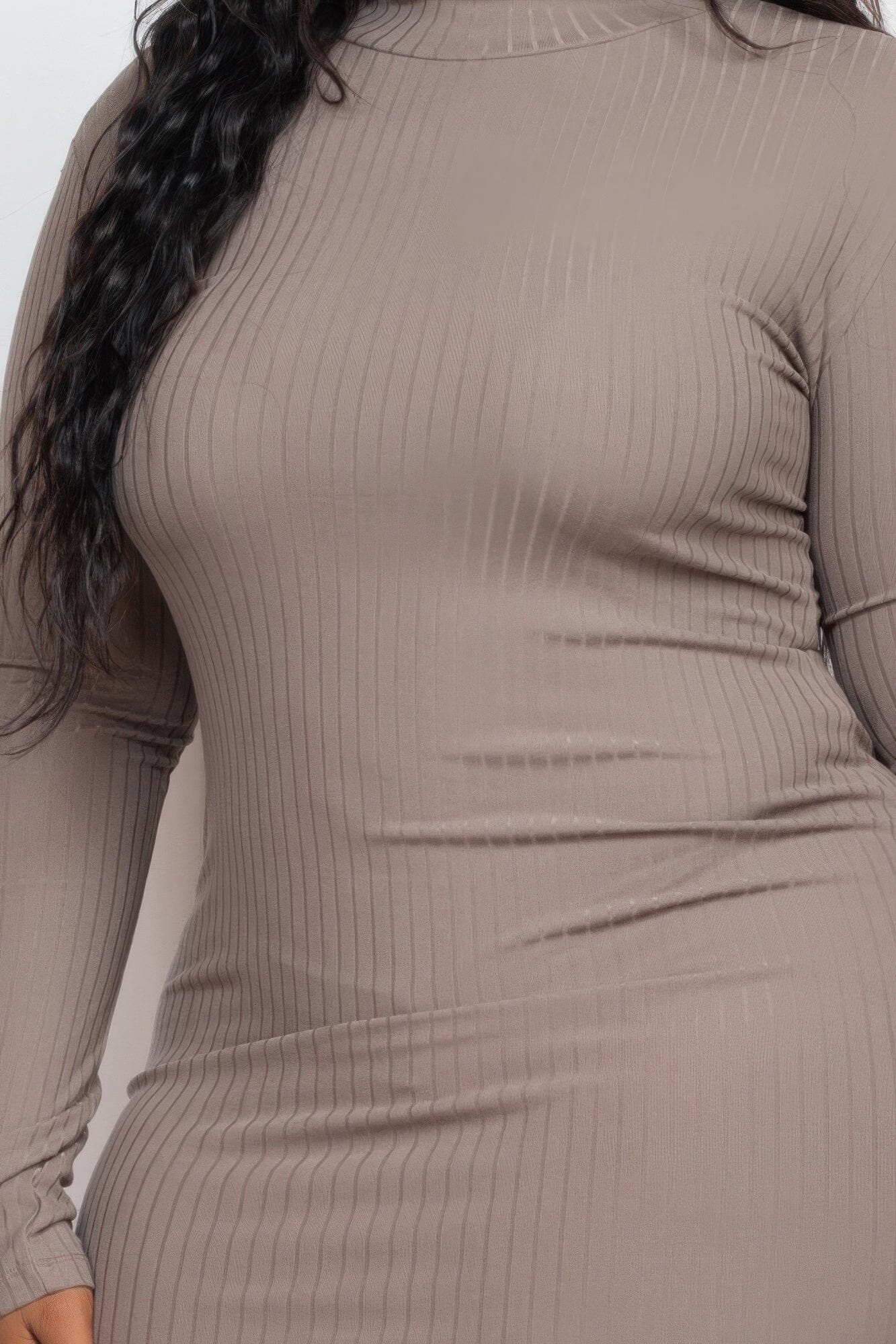 Plus Size Ribbed Long Sleeve Mock Neck Mini Bodycon Dress Dresses jehouze