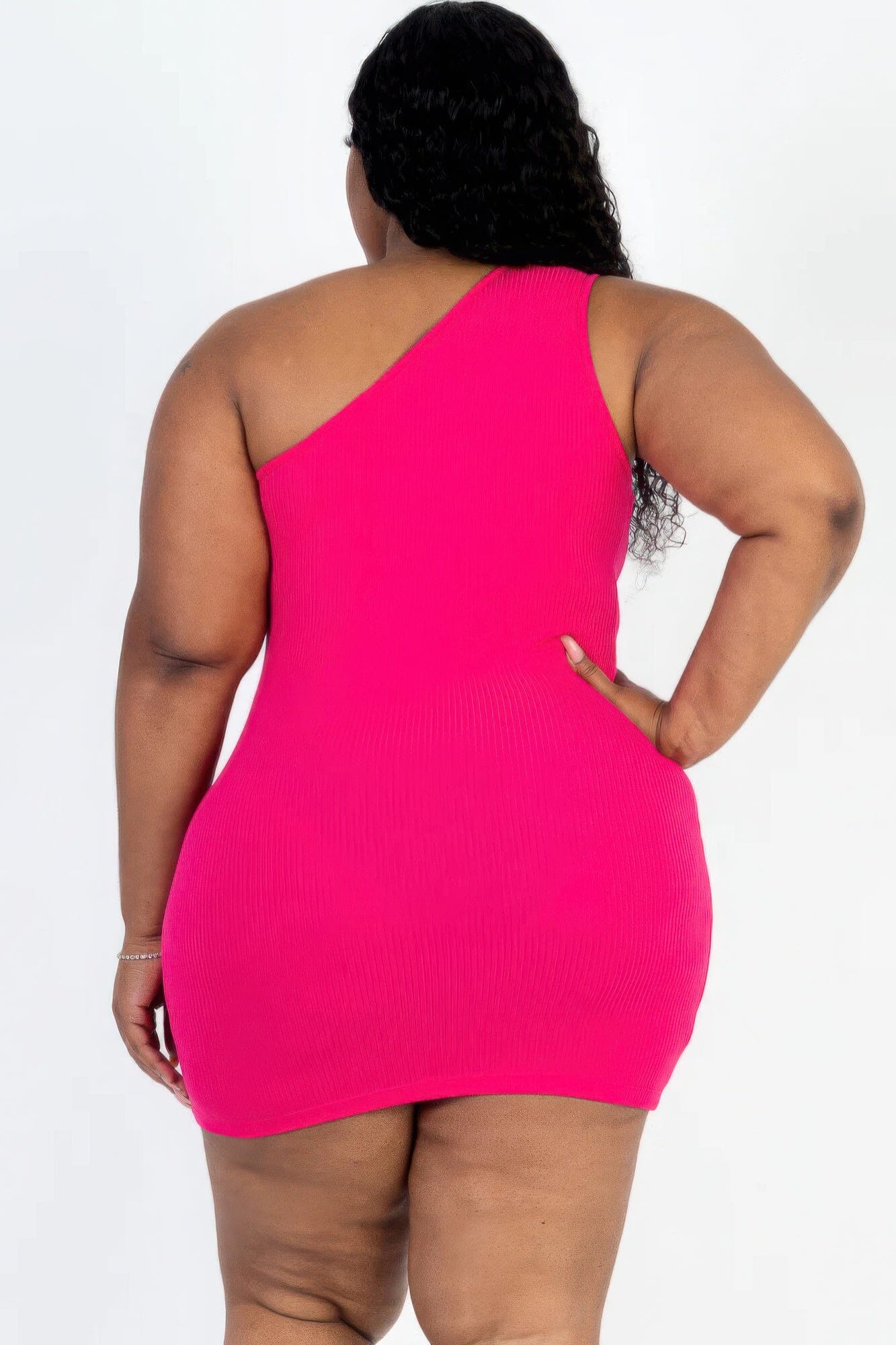 Plus Size Ribbed One Shoulder Cutout Front Casual Mini Bodycon Dress Dresses jehouze