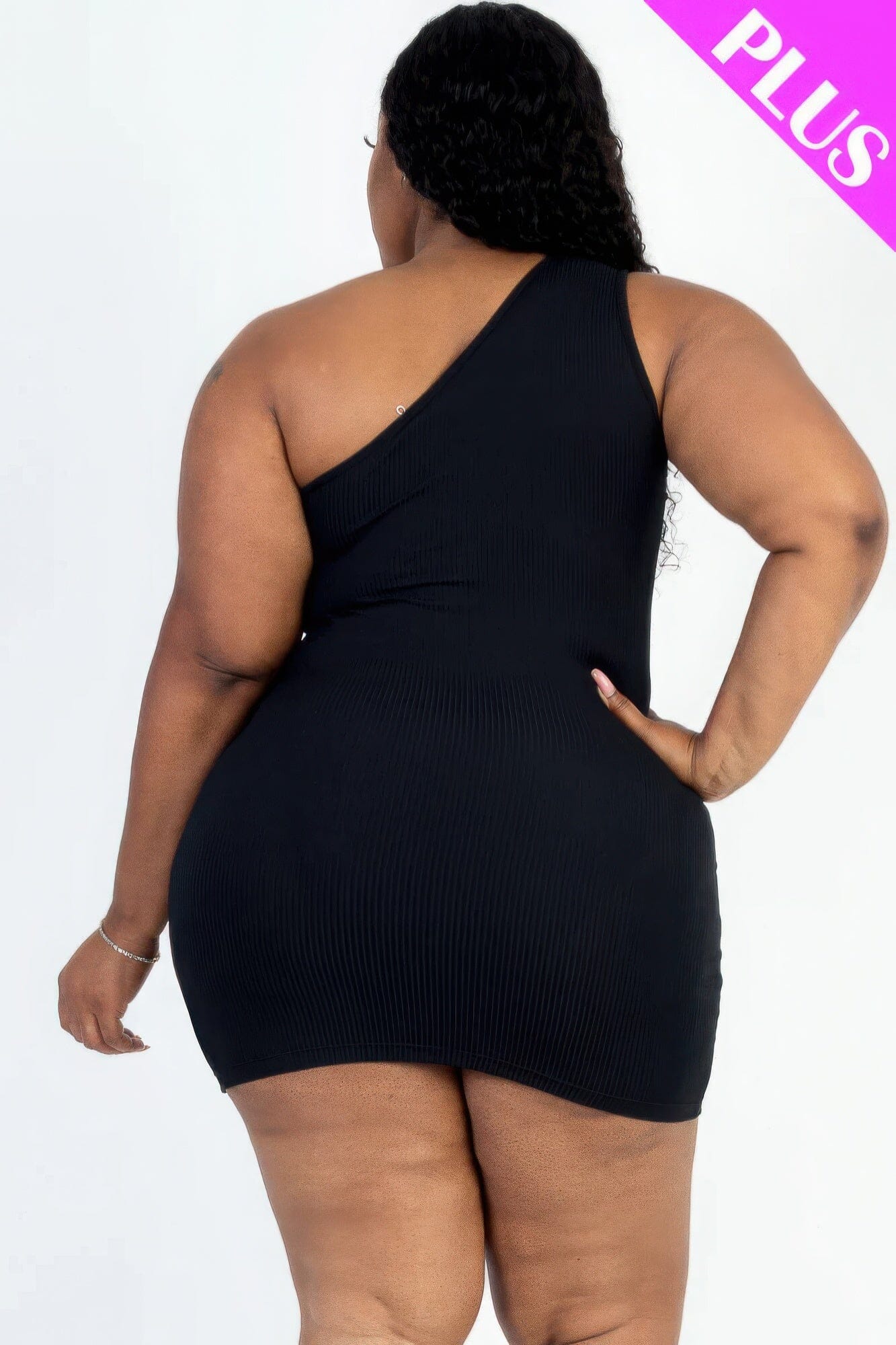 Plus Size Ribbed One Shoulder Cutout Front Casual Mini Bodycon Dress Dresses jehouze