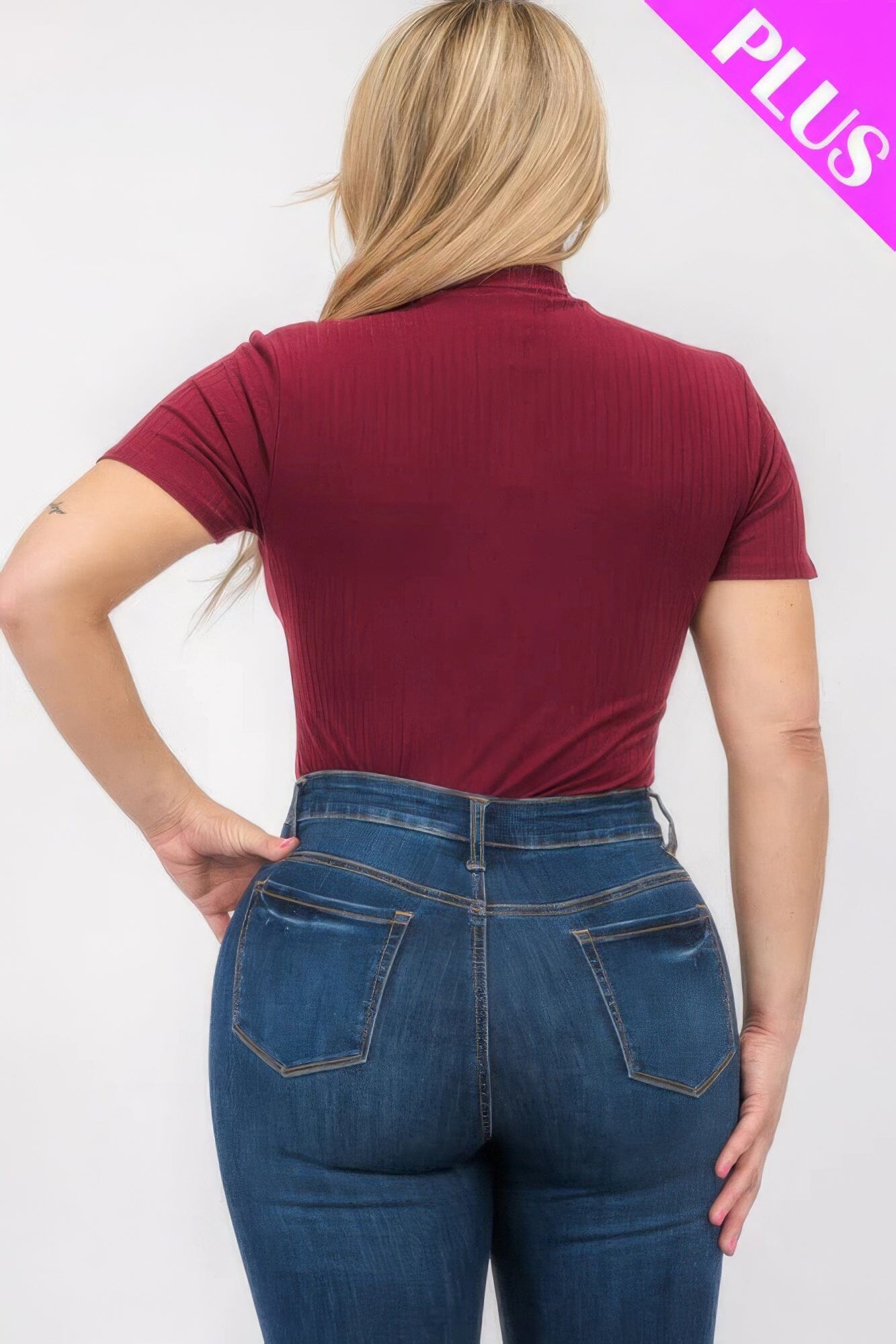 Plus Size Ribbed Short Sleeve Bodysuit bodysuit jehouze