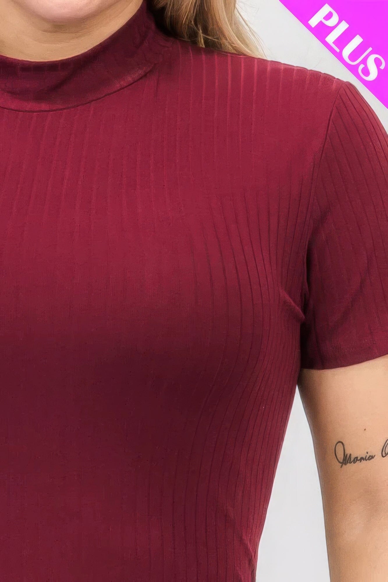 Plus Size Ribbed Short Sleeve Bodysuit bodysuit jehouze
