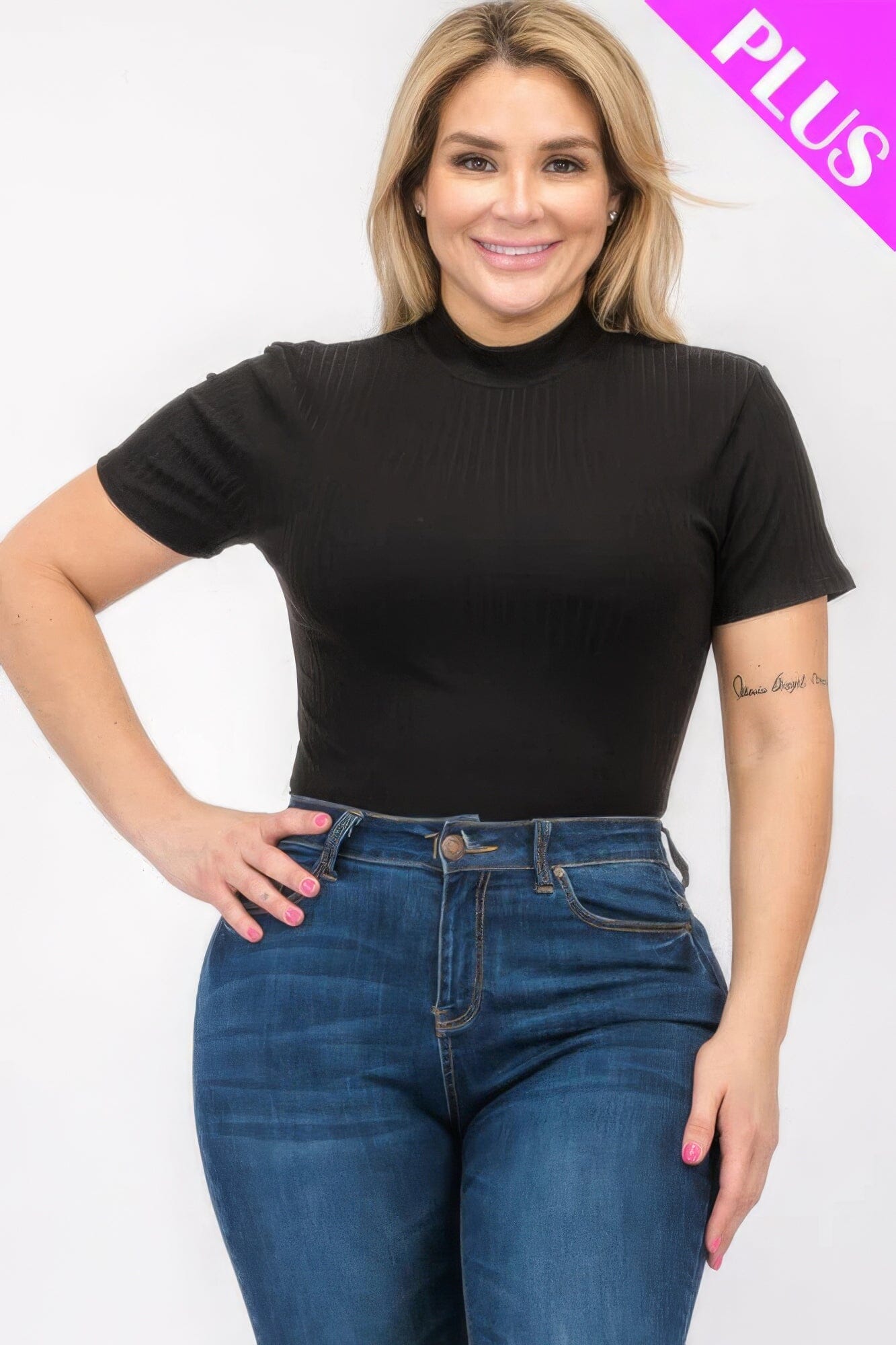 Plus Size Ribbed Short Sleeve Bodysuit bodysuit jehouze