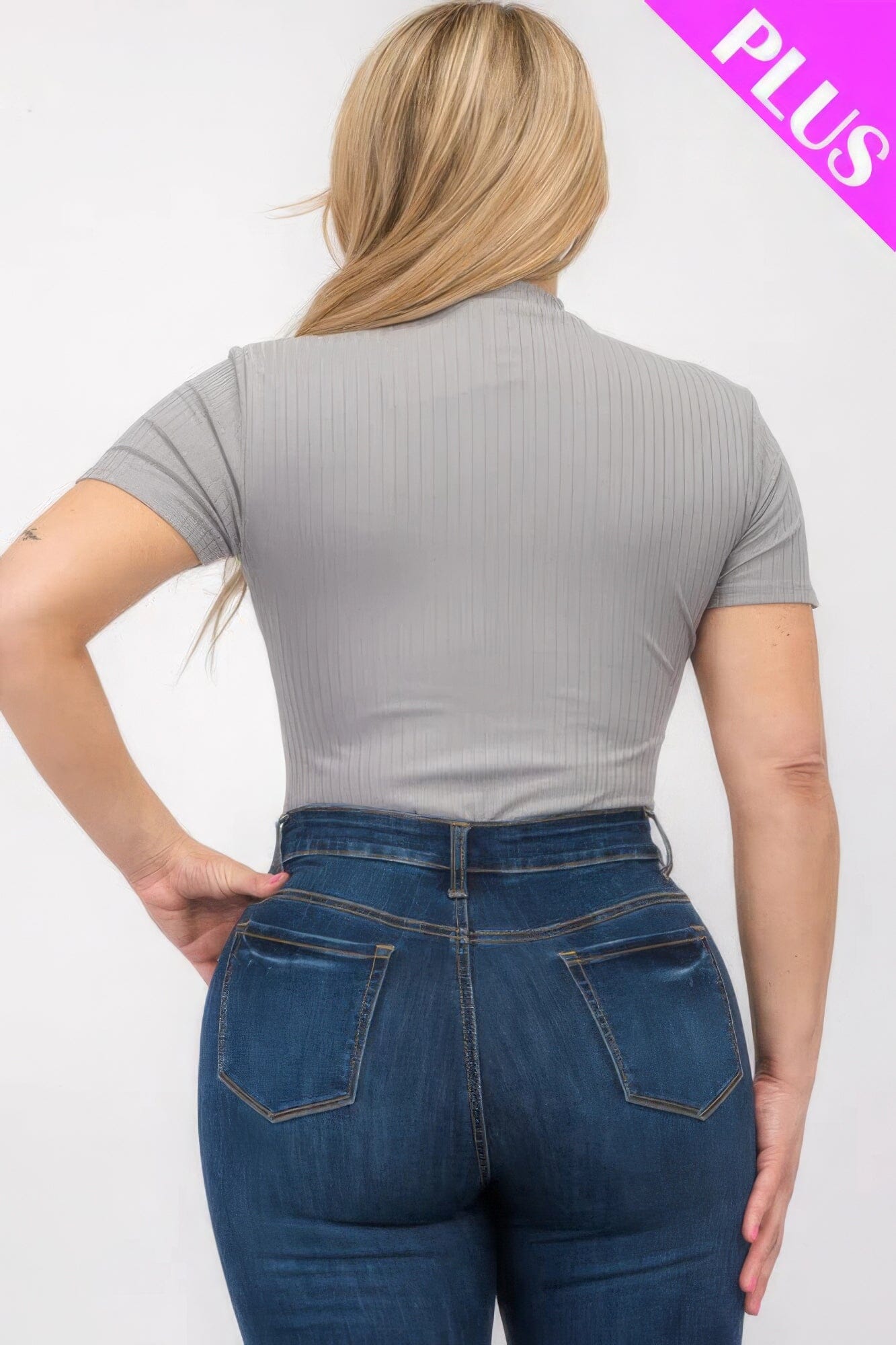 Plus Size Ribbed Short Sleeve Bodysuit bodysuit jehouze
