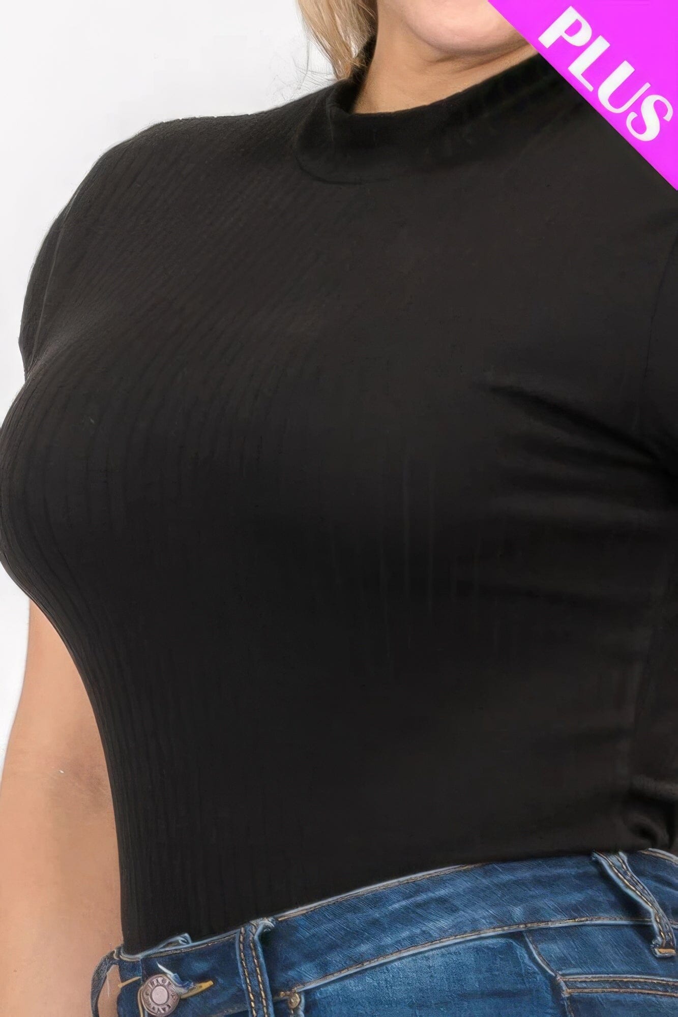 Plus Size Ribbed Short Sleeve Bodysuit bodysuit jehouze