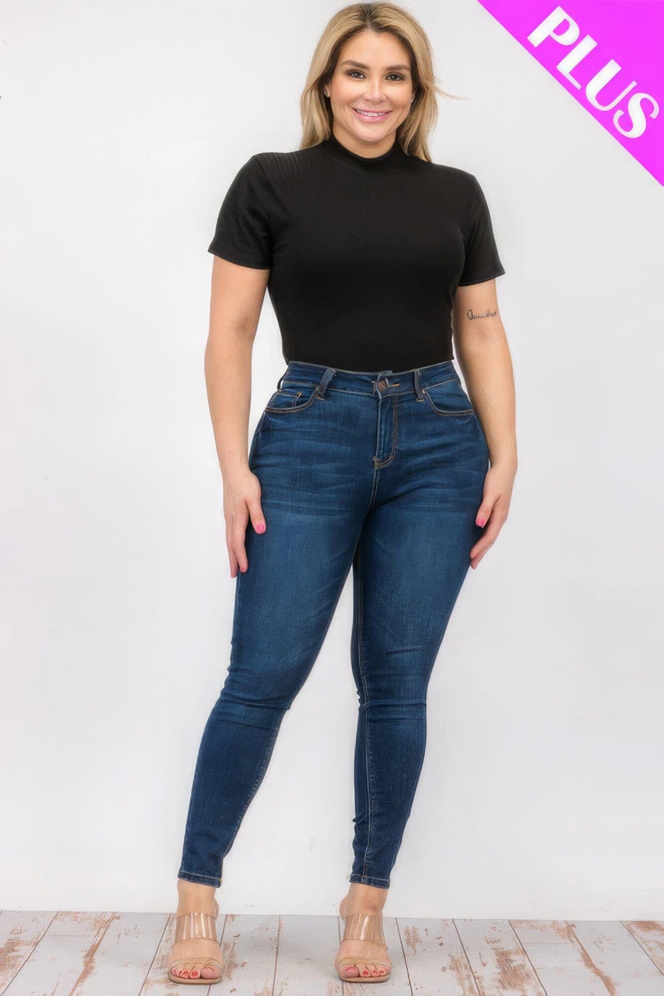 Plus Size Ribbed Short Sleeve Bodysuit bodysuit jehouze Black 1XL