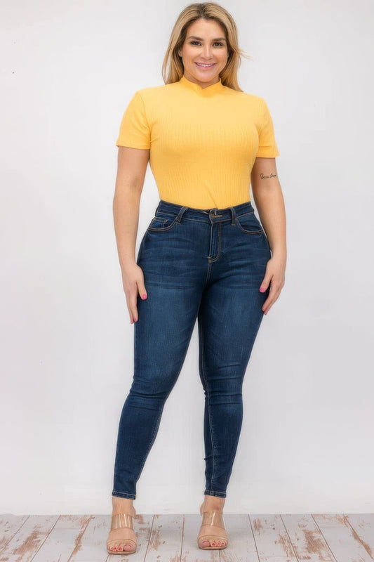 Plus Size Ribbed Short Sleeve Bodysuit bodysuit jehouze Gold 1XL