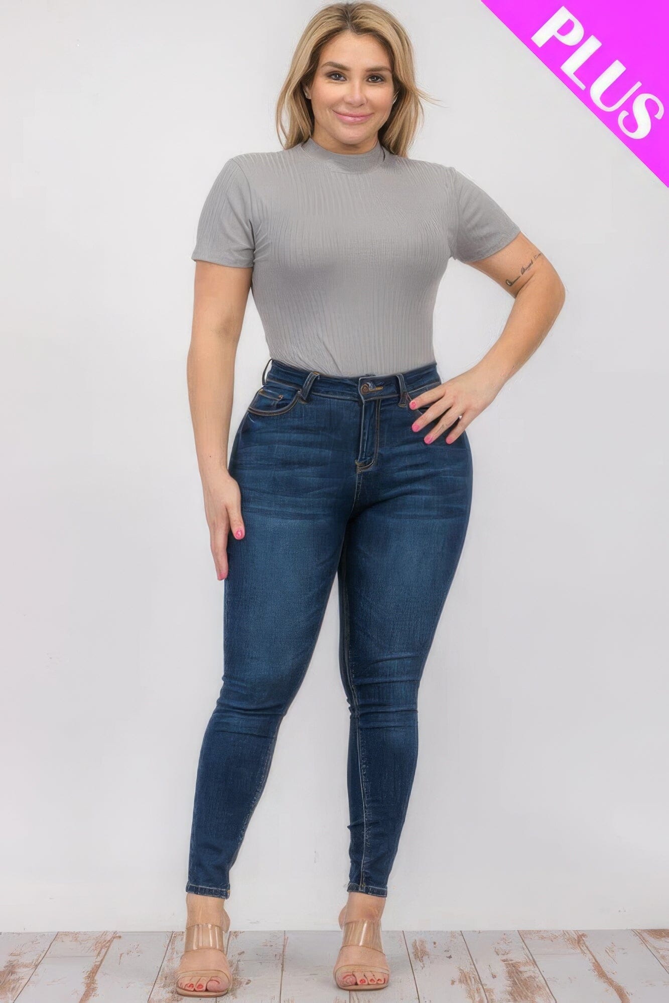 Plus Size Ribbed Short Sleeve Bodysuit bodysuit jehouze Grey 1XL