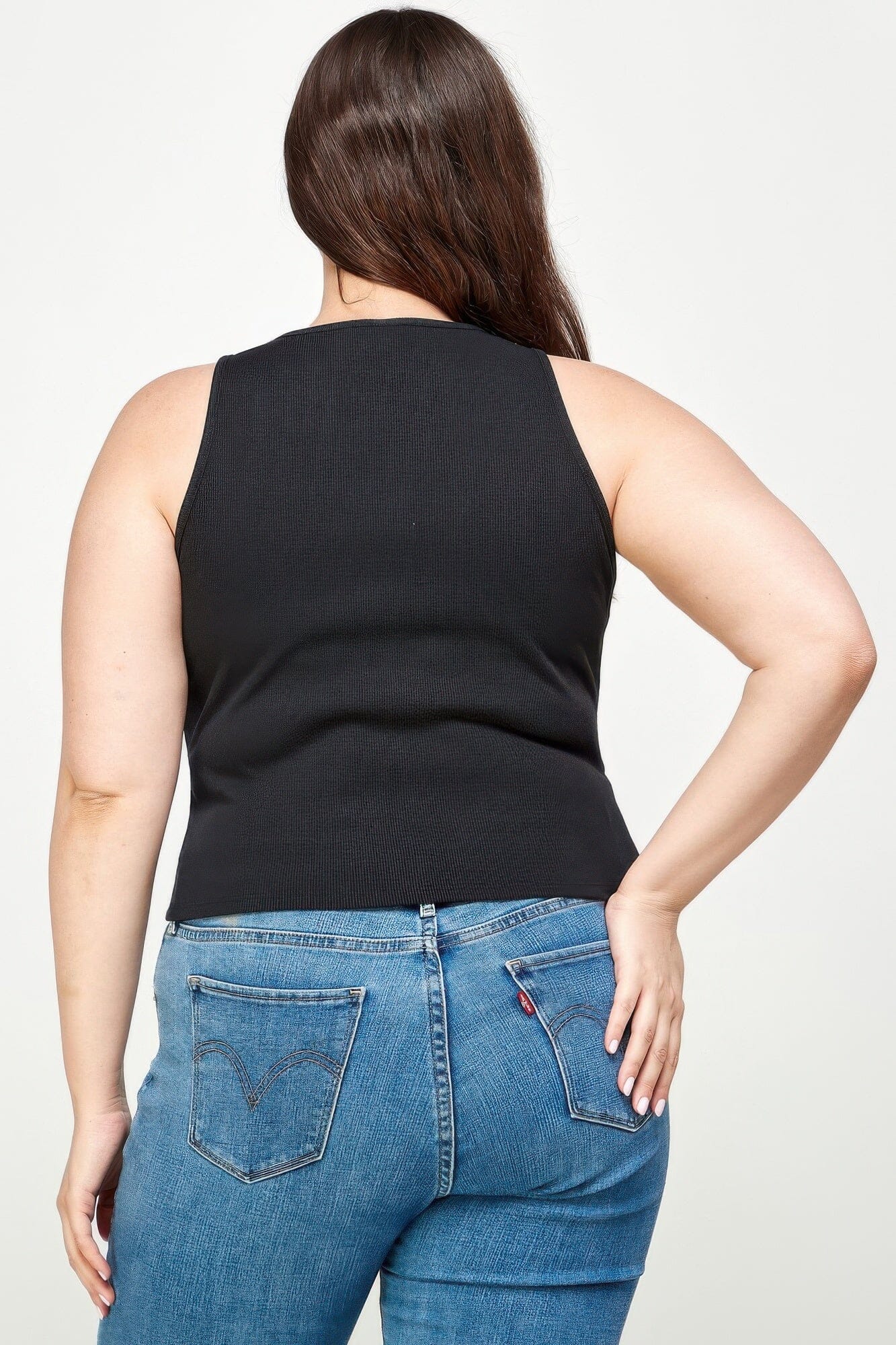 Plus Size Ribbed Sleeveless Ruched Tank Top Shirts & Tops jehouze