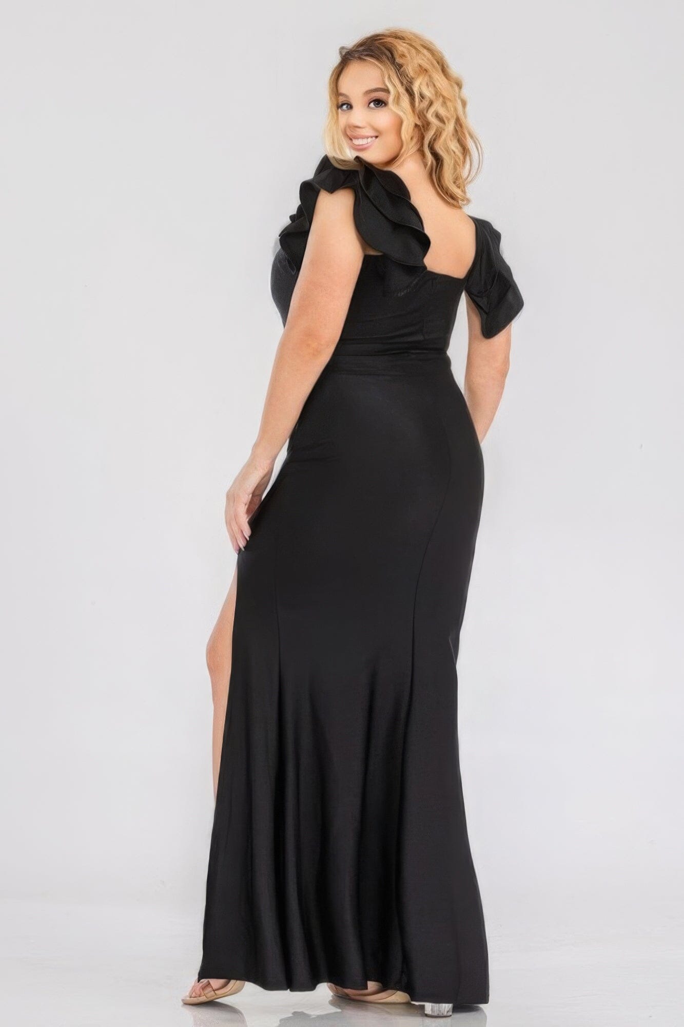 Plus Size Satin Stretch Ruffle Party Maxi Dress Dresses jehouze