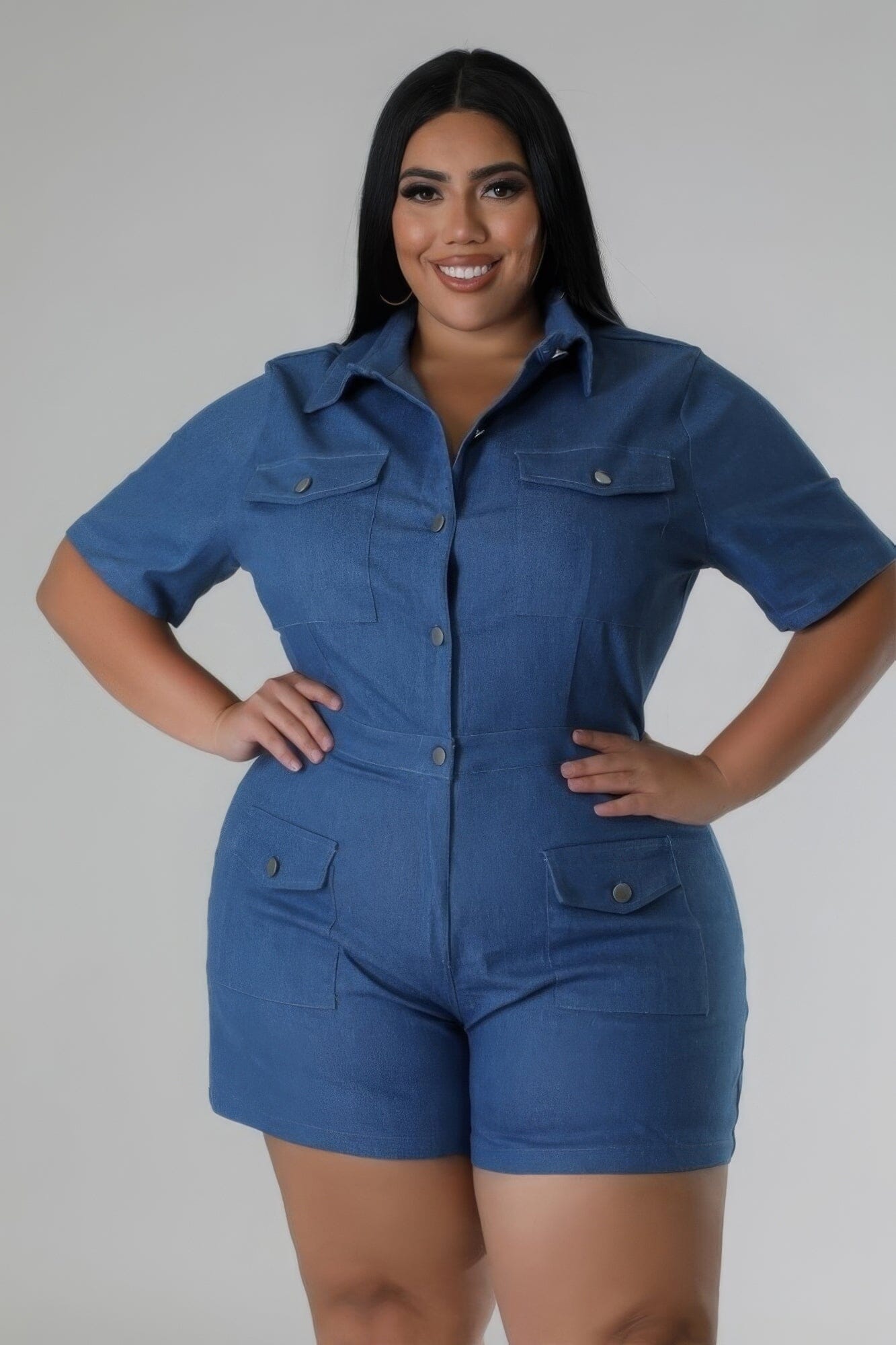 Plus Size Short Sleeve Semi-stretch Romper Jumpsuits & Rompers jehouze 1XL