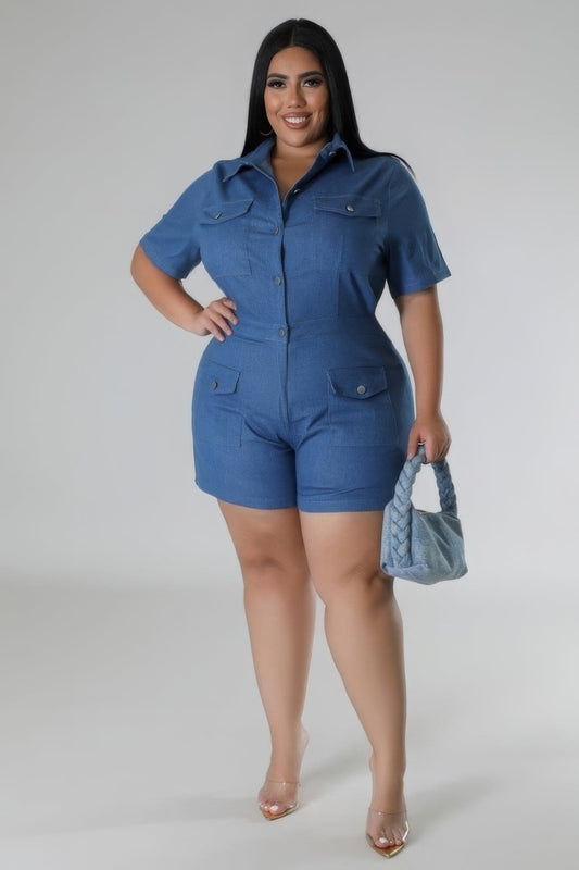 Plus Size Short Sleeve Semi-stretch Romper Jumpsuits & Rompers jehouze