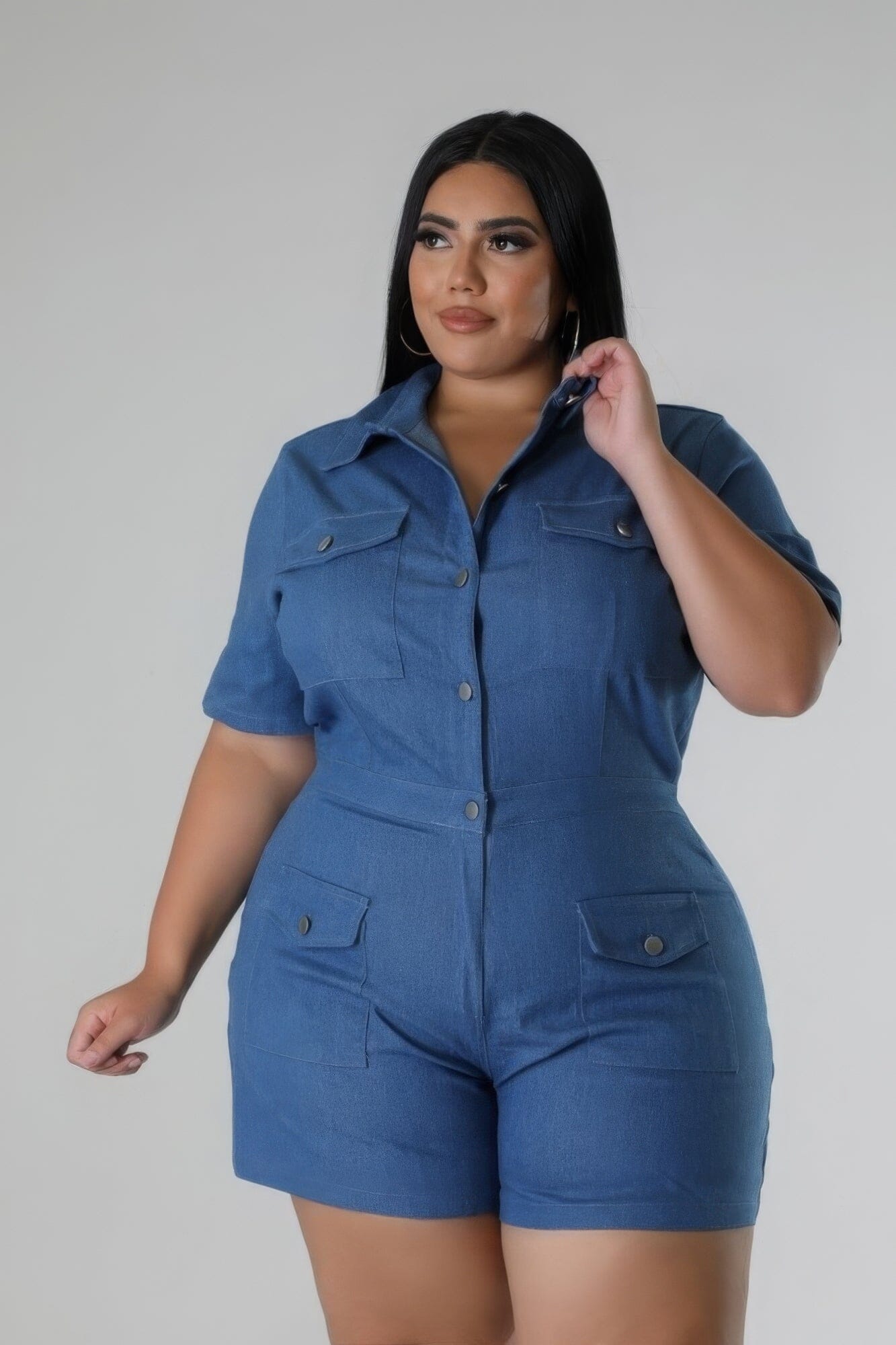 Plus Size Short Sleeve Semi-stretch Romper Jumpsuits & Rompers jehouze