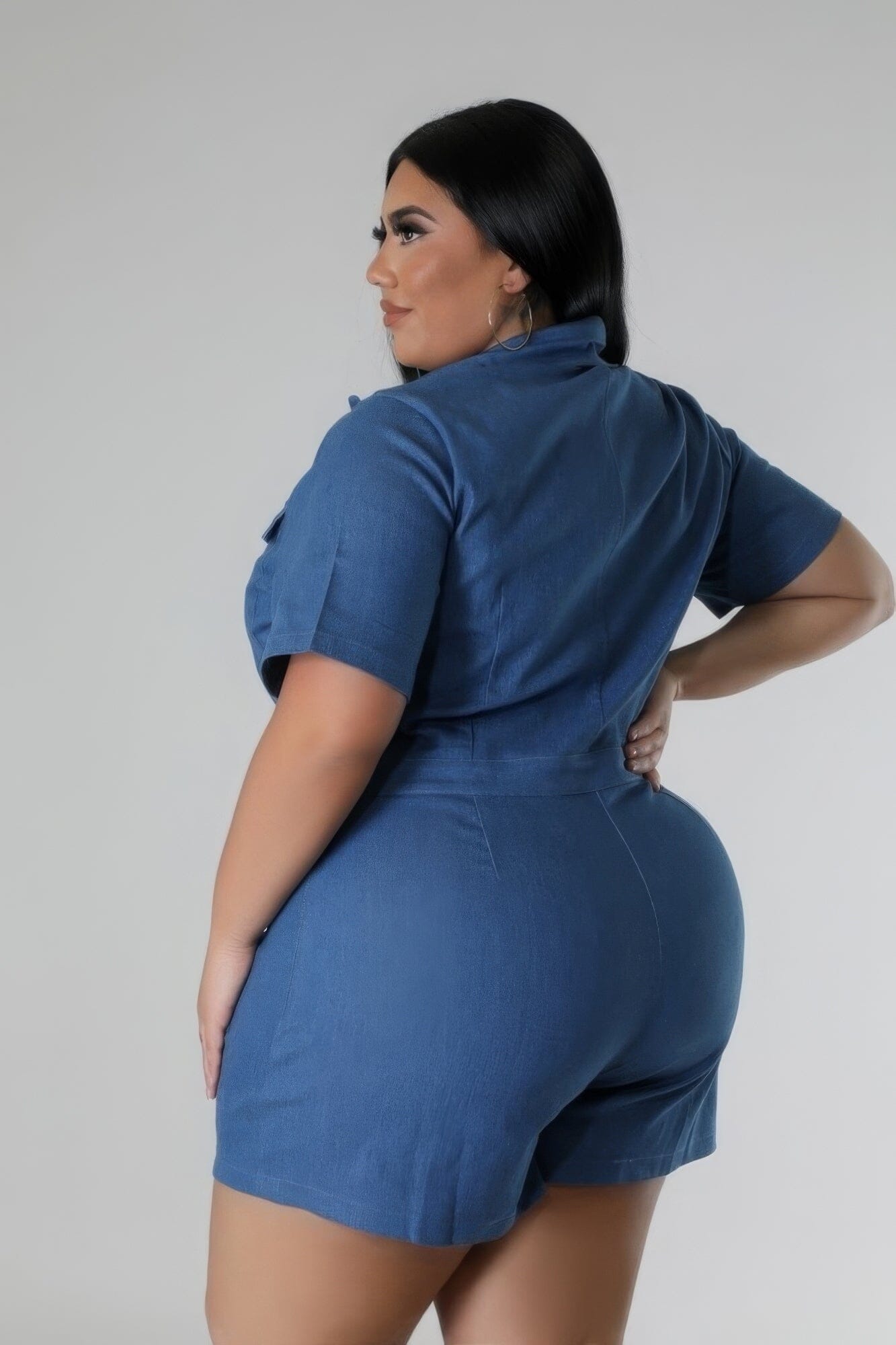 Plus Size Short Sleeve Semi-stretch Romper Jumpsuits & Rompers jehouze