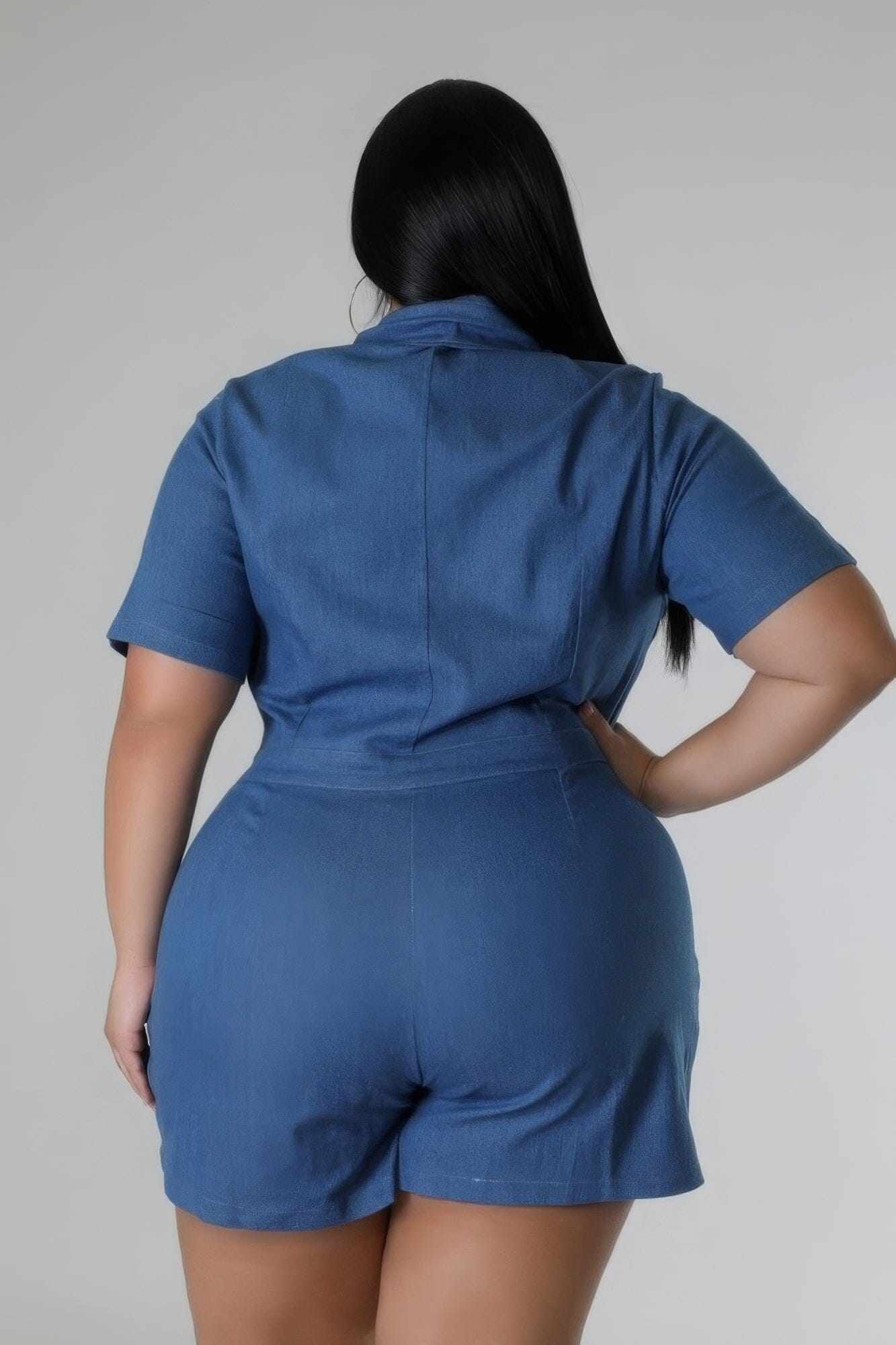 Plus Size Short Sleeve Semi-stretch Romper Jumpsuits & Rompers jehouze