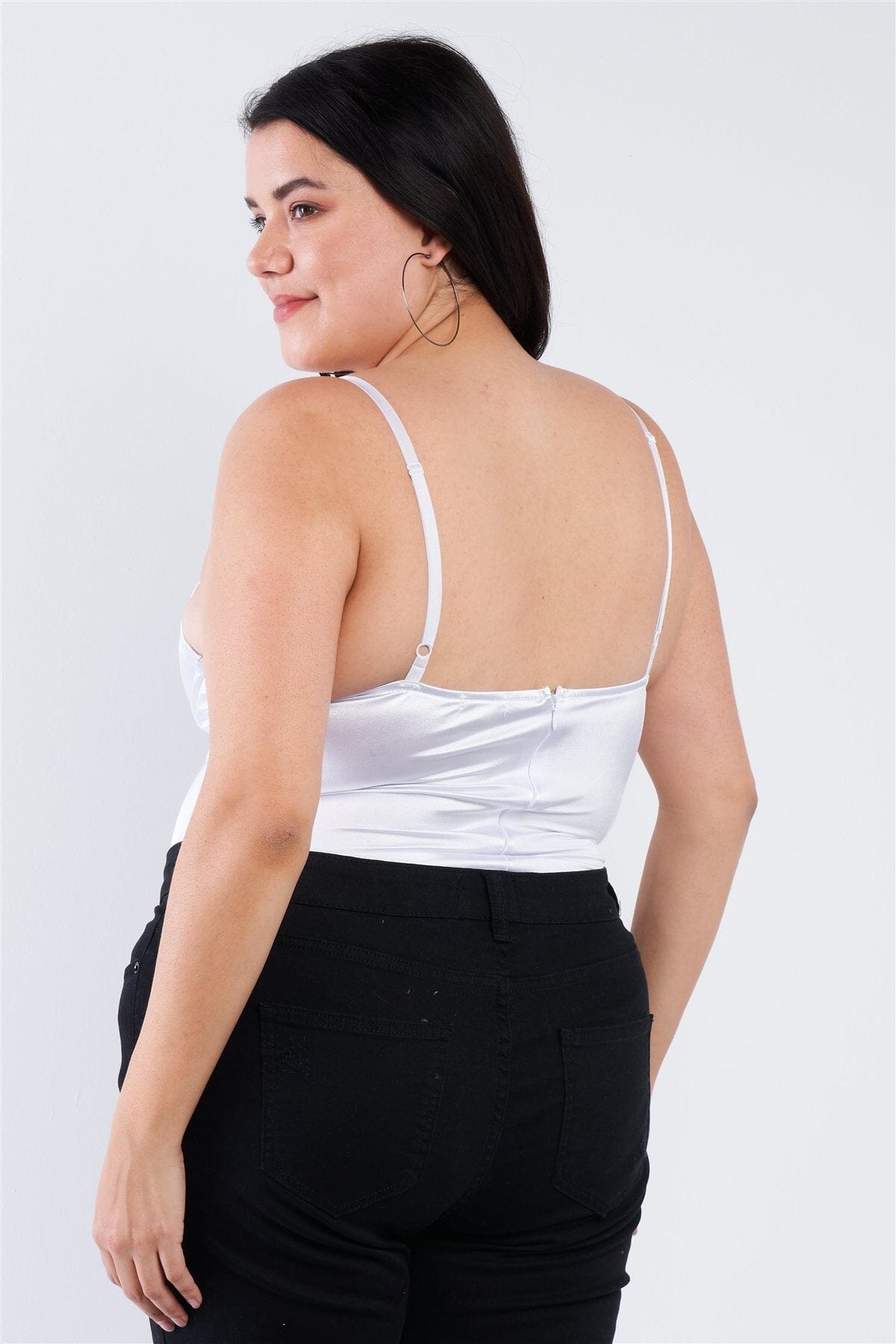Plus Size Silk Chain Spaghetti Strap High Thong Center Cut Out Bodysuit Shirts & Tops jehouze