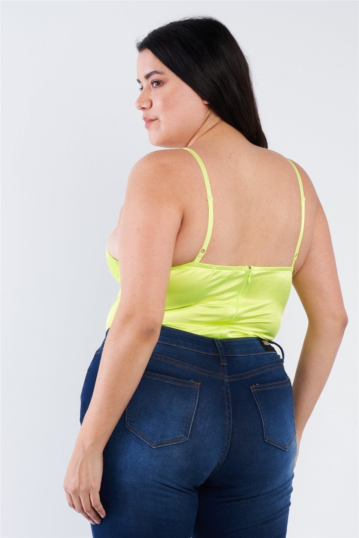 Plus Size Silk Chain Spaghetti Strap High Thong Center Cut Out Bodysuit Shirts & Tops jehouze
