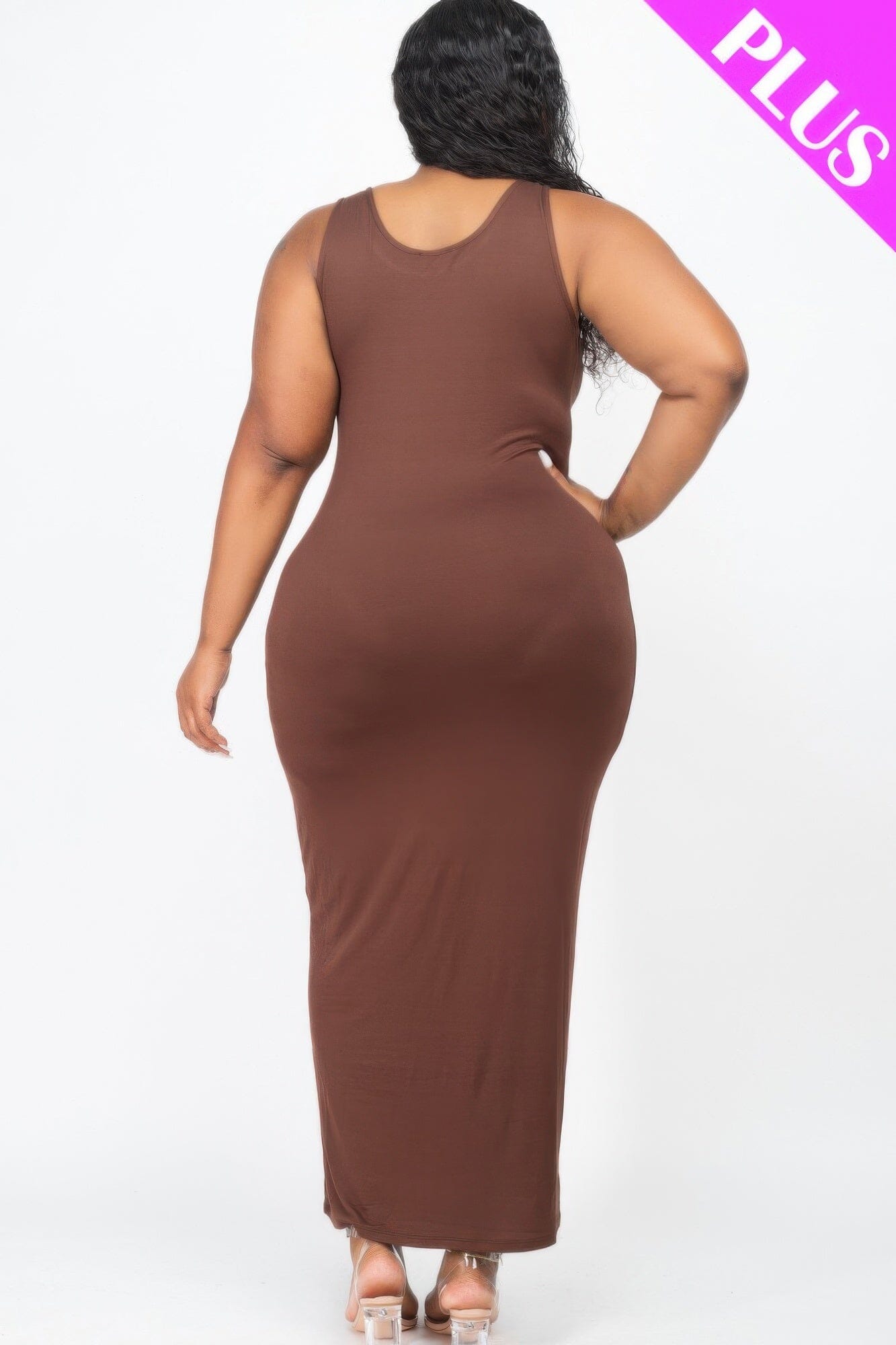 Plus Size Solid Basic Maxi Dress Dresses jehouze Coffee 1XL