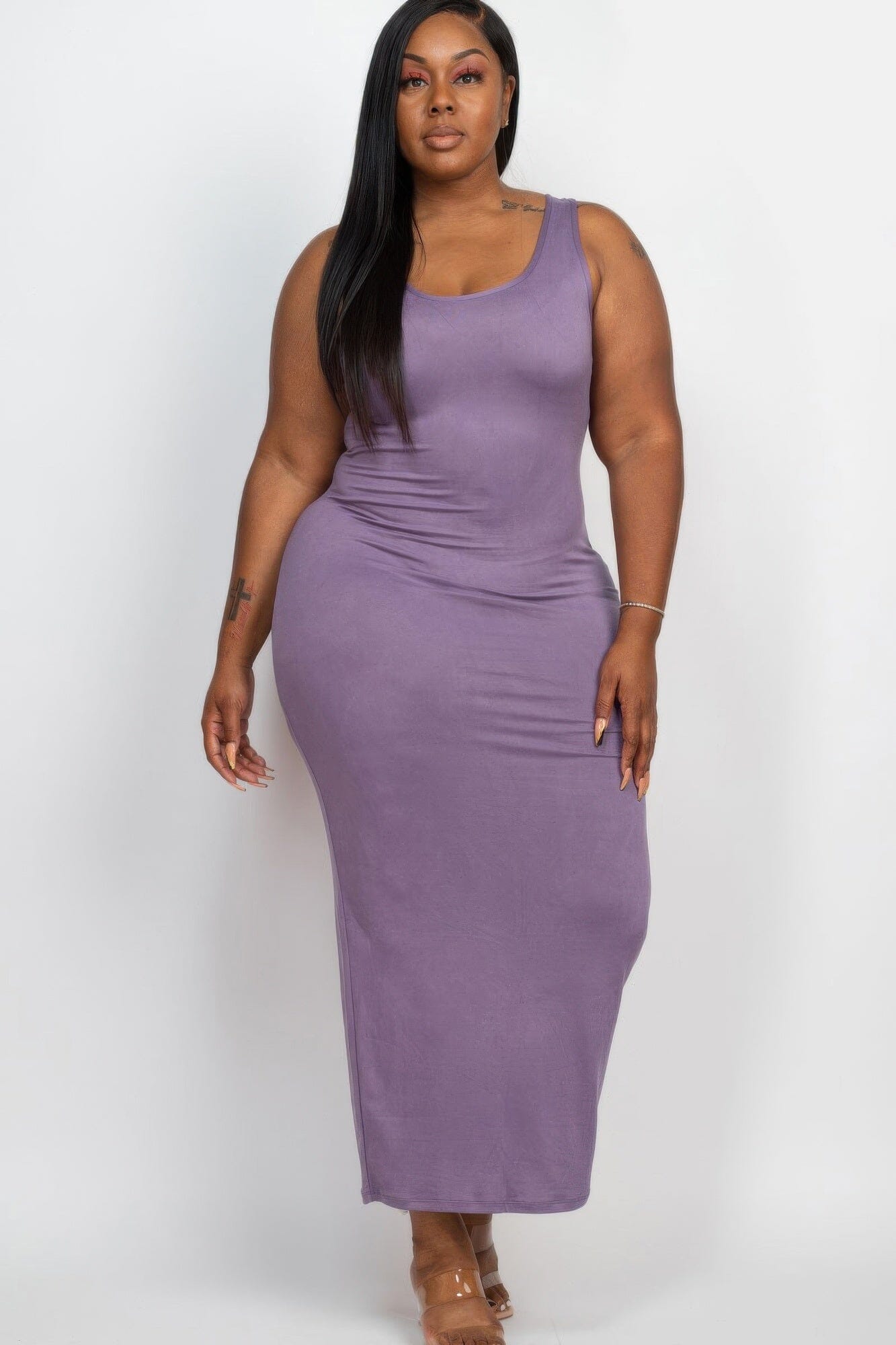 Plus Size Solid Basic Maxi Dress Dresses jehouze Grape 1XL