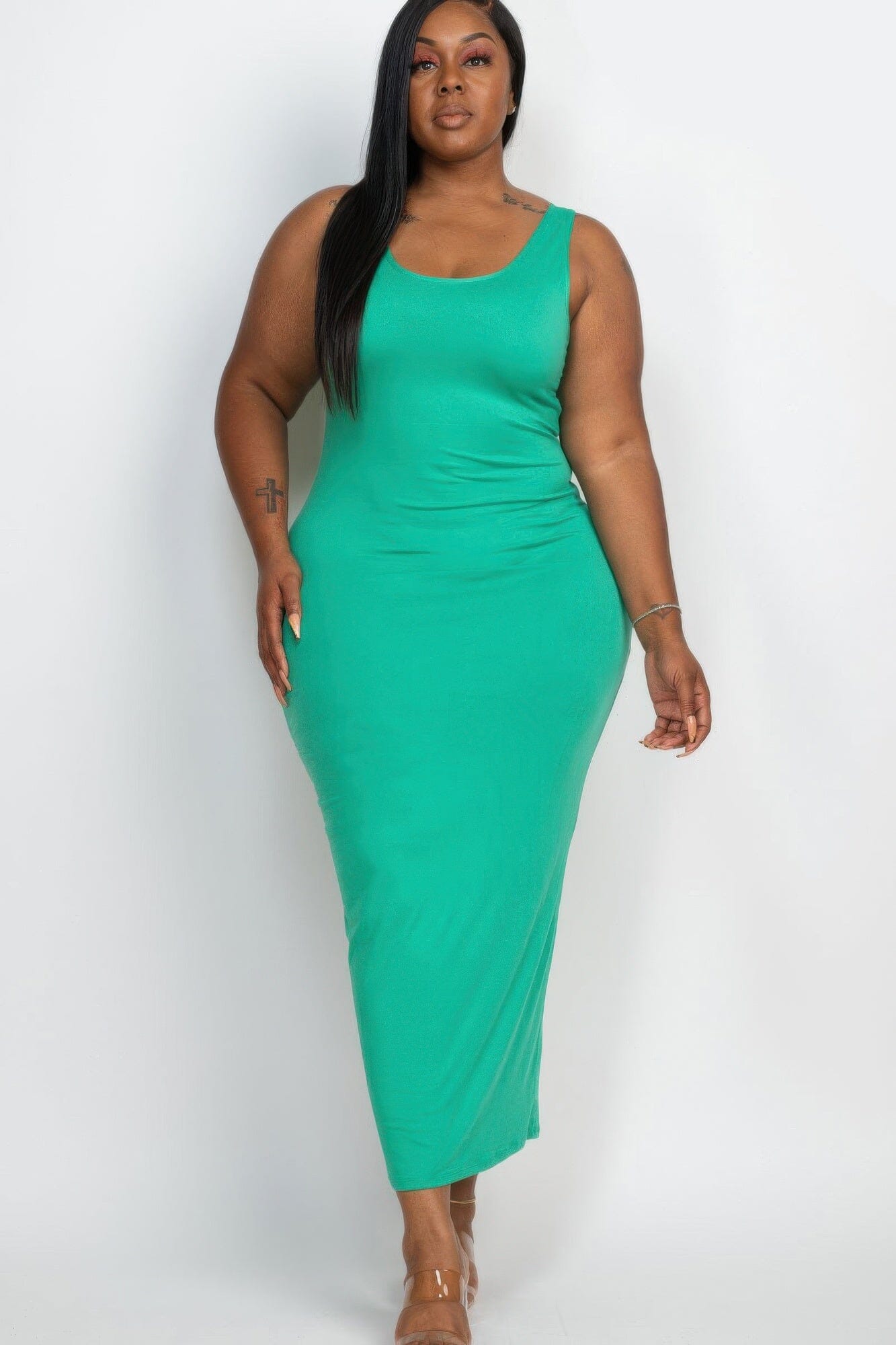 Plus Size Solid Basic Maxi Dress Dresses jehouze Green 1XL