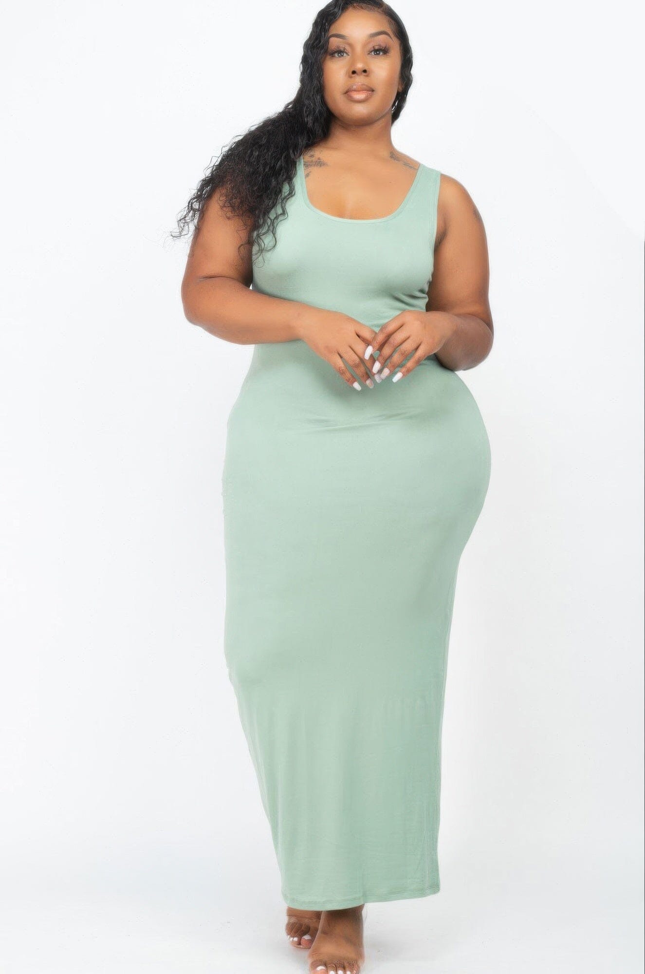 Plus Size Solid Basic Maxi Dress Dresses jehouze Green bay 1XL