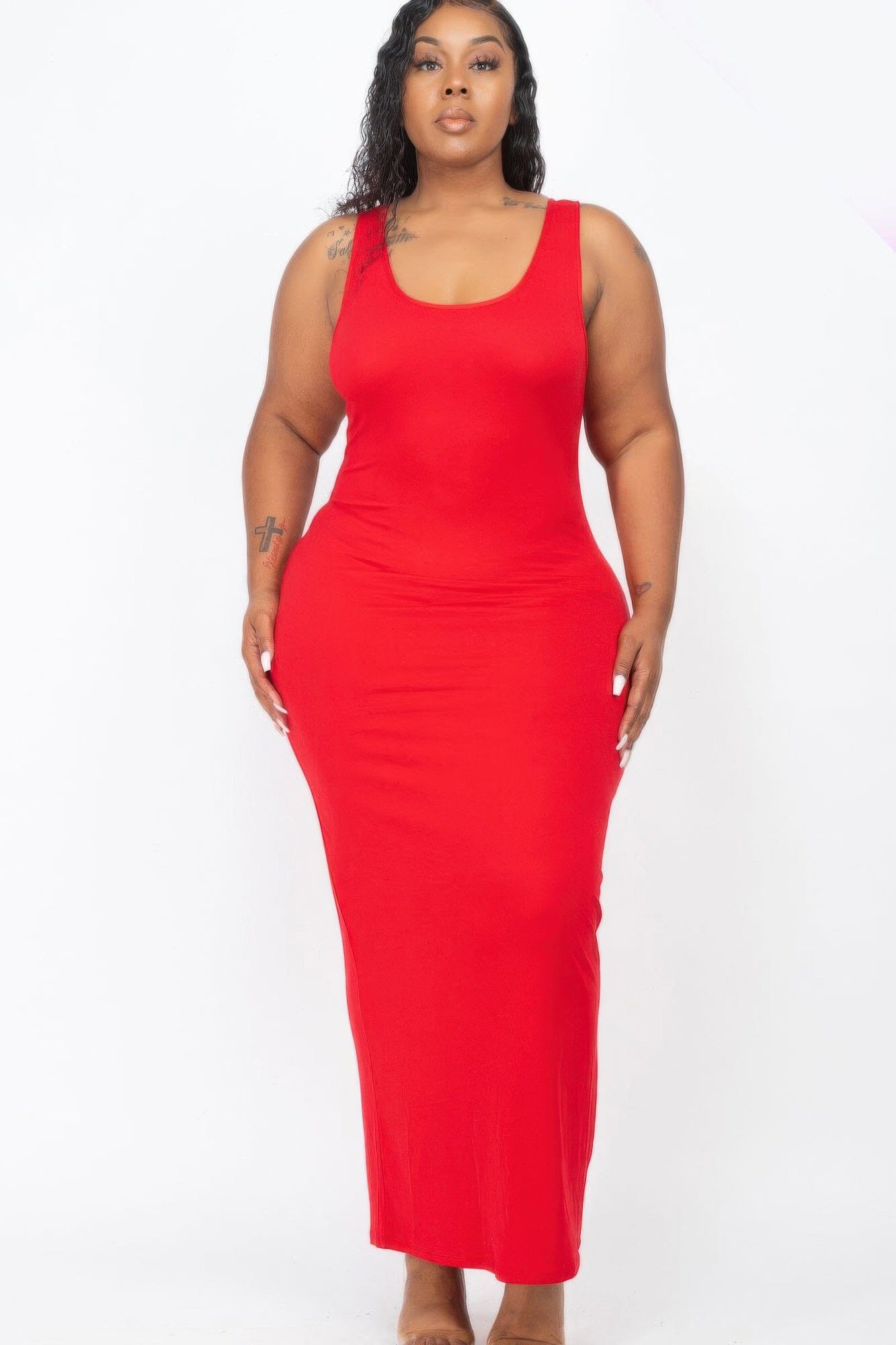 Plus Size Solid Basic Maxi Dress Dresses jehouze Red 1XL