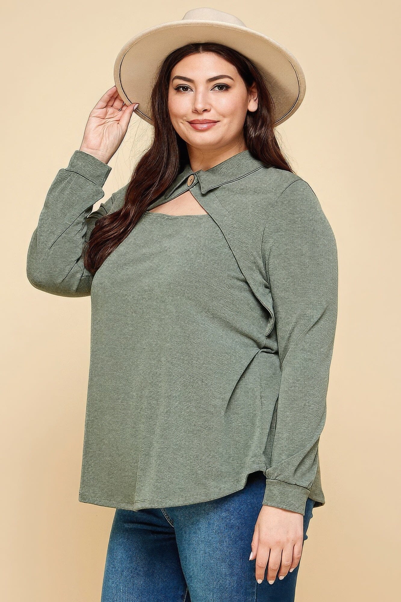 Plus Size Solid Long Sleeve Fashion Top Shirts & Tops jehouze