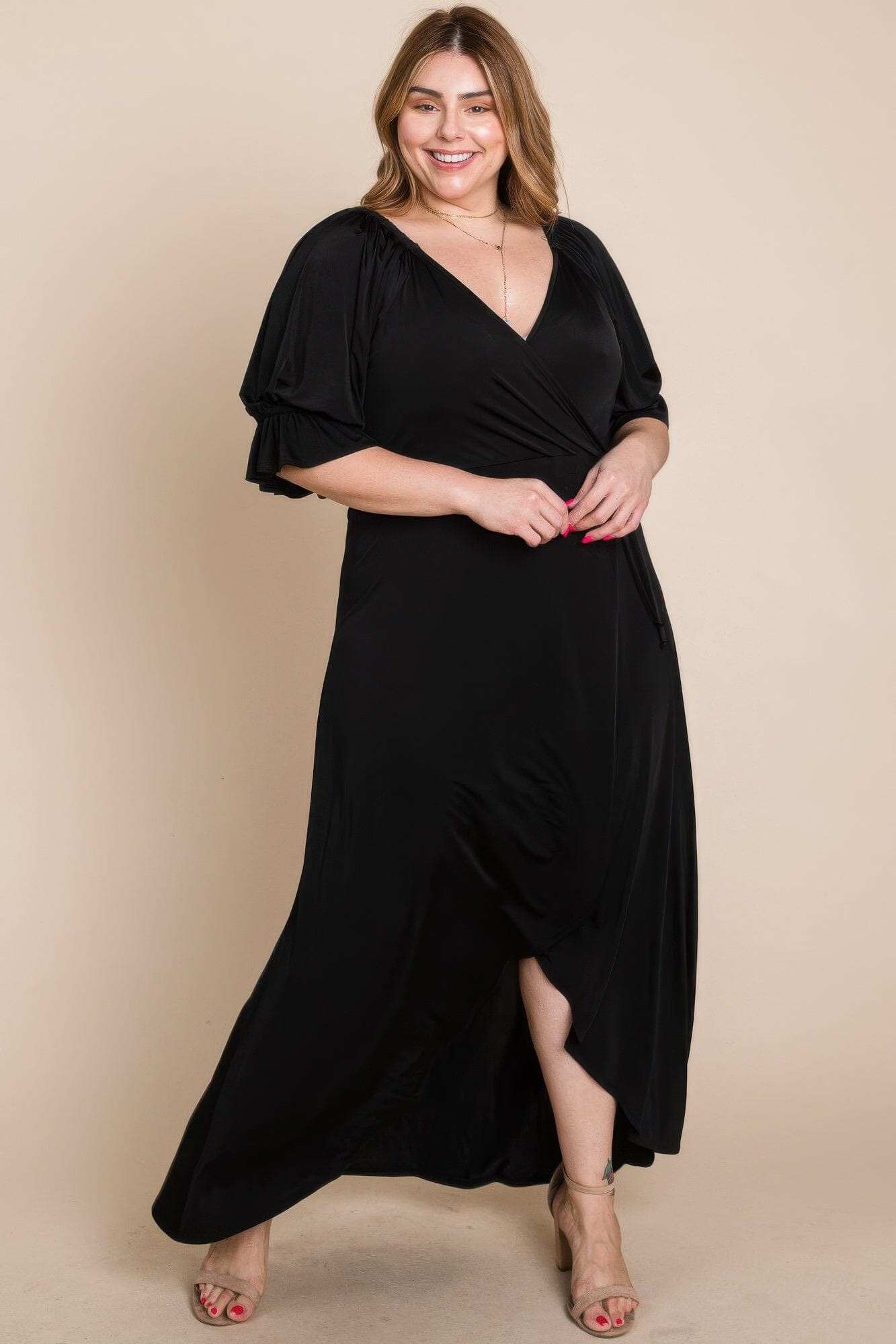 Plus Size Solid Venezia Faux Wrap Maxi Dress Dresses jehouze