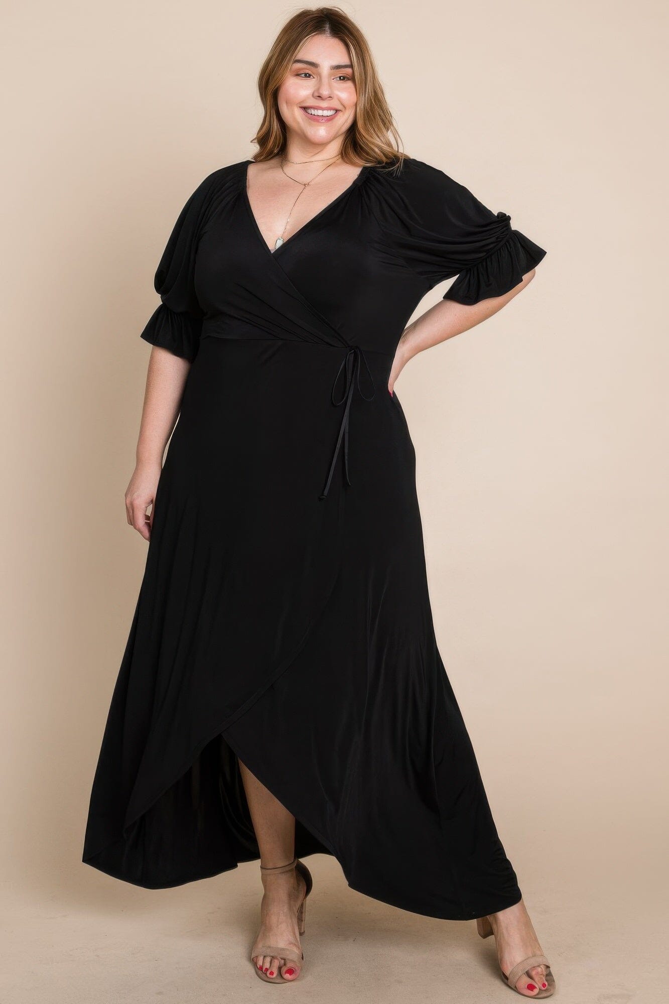Plus Size Solid Venezia Faux Wrap Maxi Dress Dresses jehouze