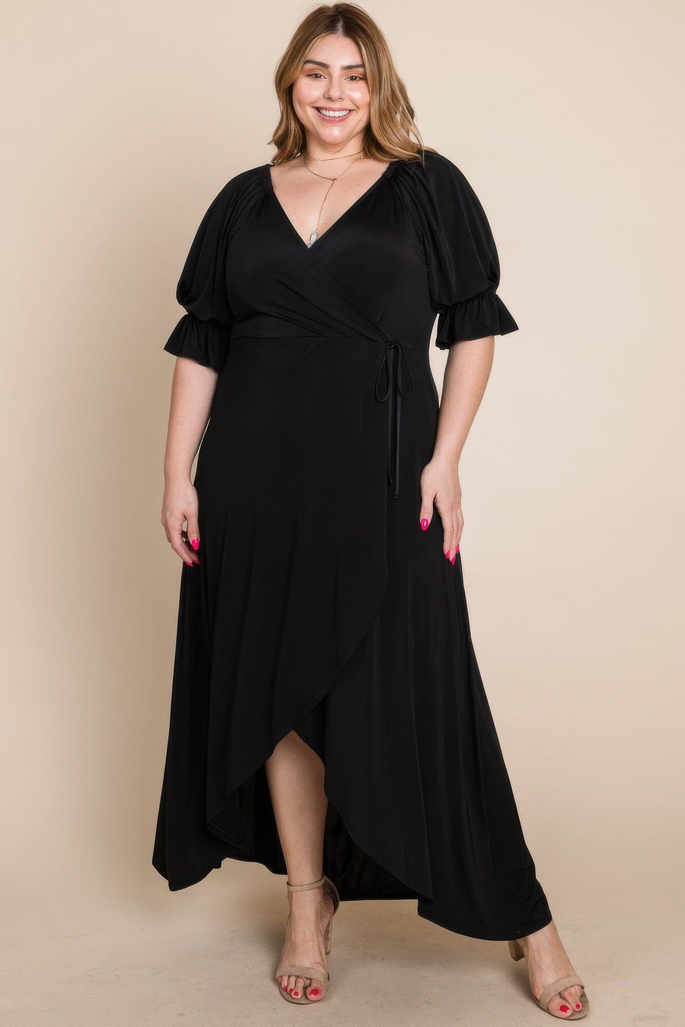 Plus Size Solid Venezia Faux Wrap Maxi Dress Dresses jehouze 1XL
