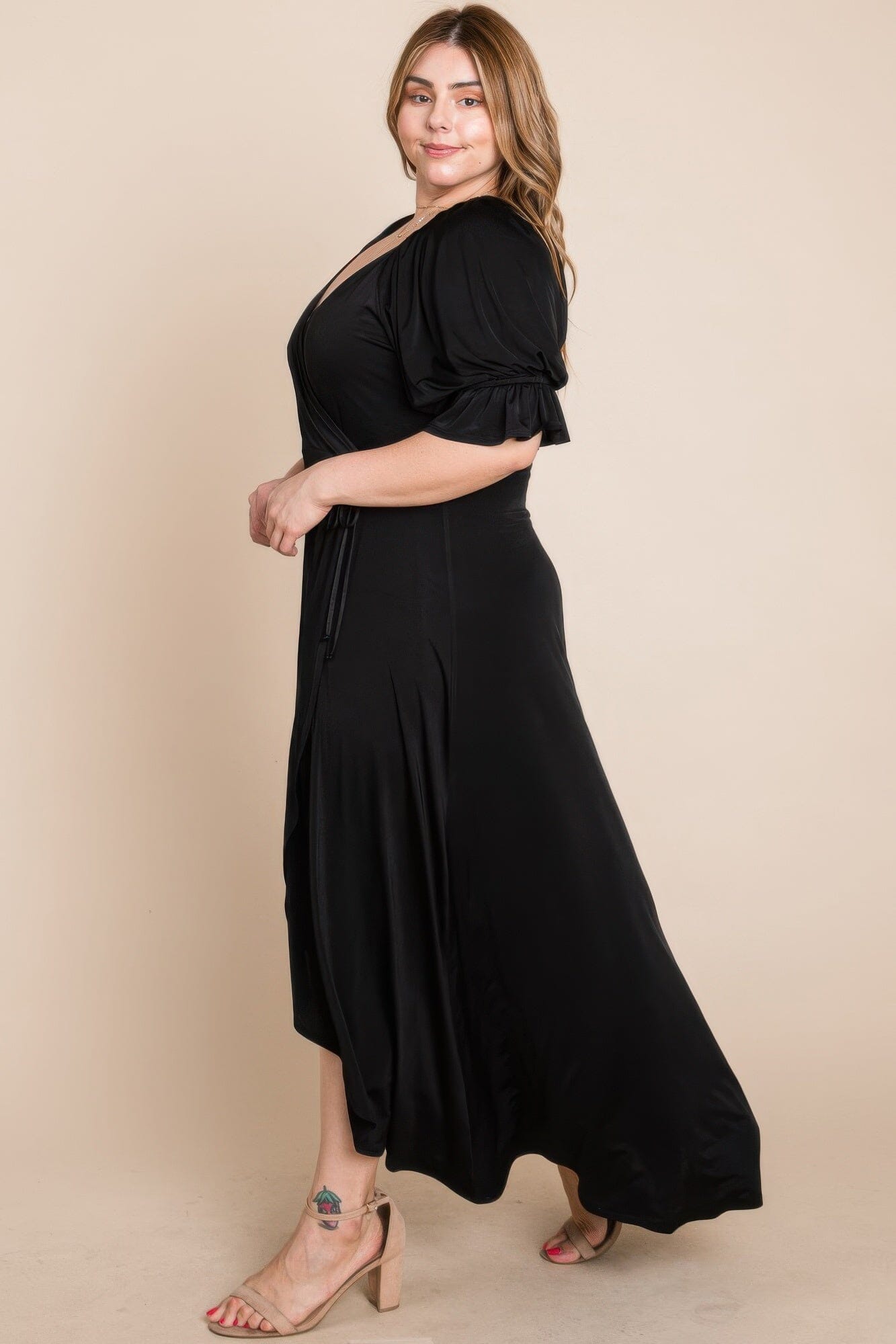 Plus Size Solid Venezia Faux Wrap Maxi Dress Dresses jehouze