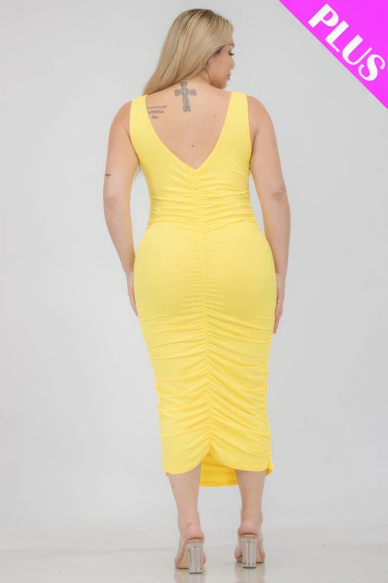 Plus Size Square Neck Ruched Bodycon Midi Dress Dresses jehouze