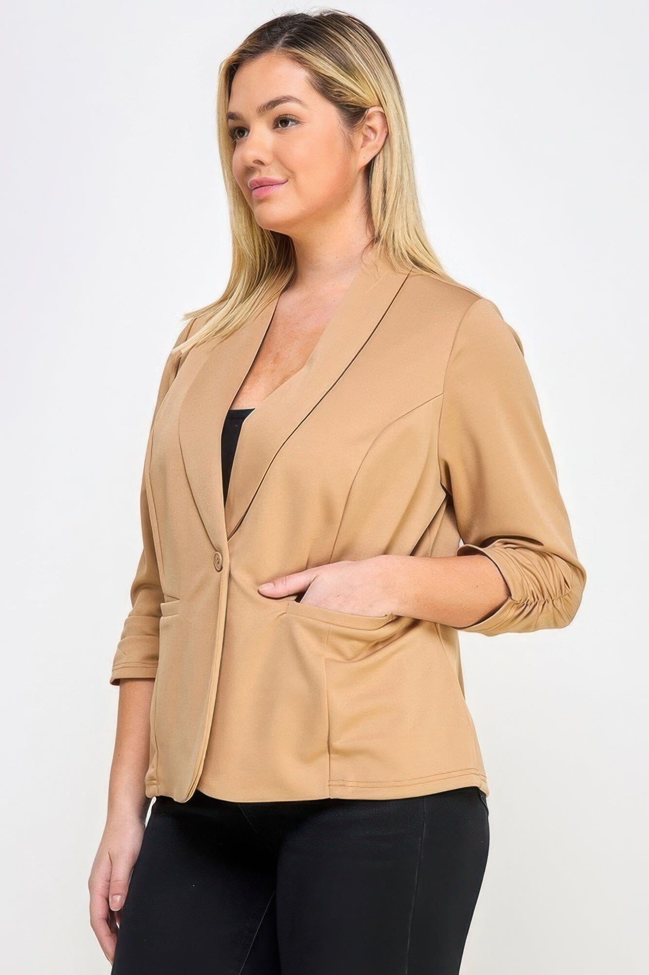 Plus Size Techno Scuba Blazer with pockets Outerwear jehouze