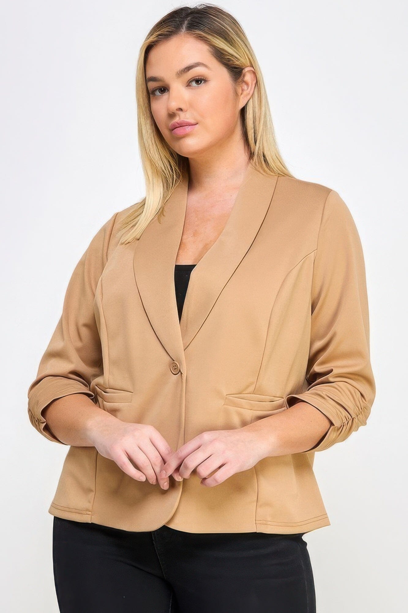Plus Size Techno Scuba Blazer with pockets Outerwear jehouze