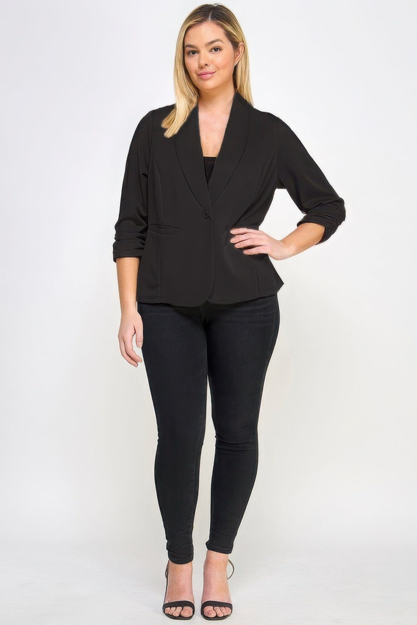 Plus Size Techno Scuba Blazer with pockets Outerwear jehouze Black 1XL