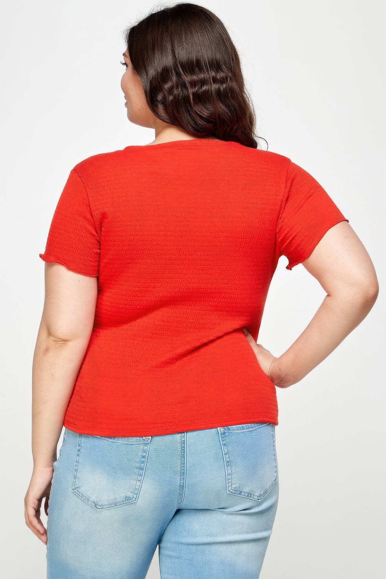 Plus Size Textured Wrap Top With Tie Neck Shirts & Tops jehouze