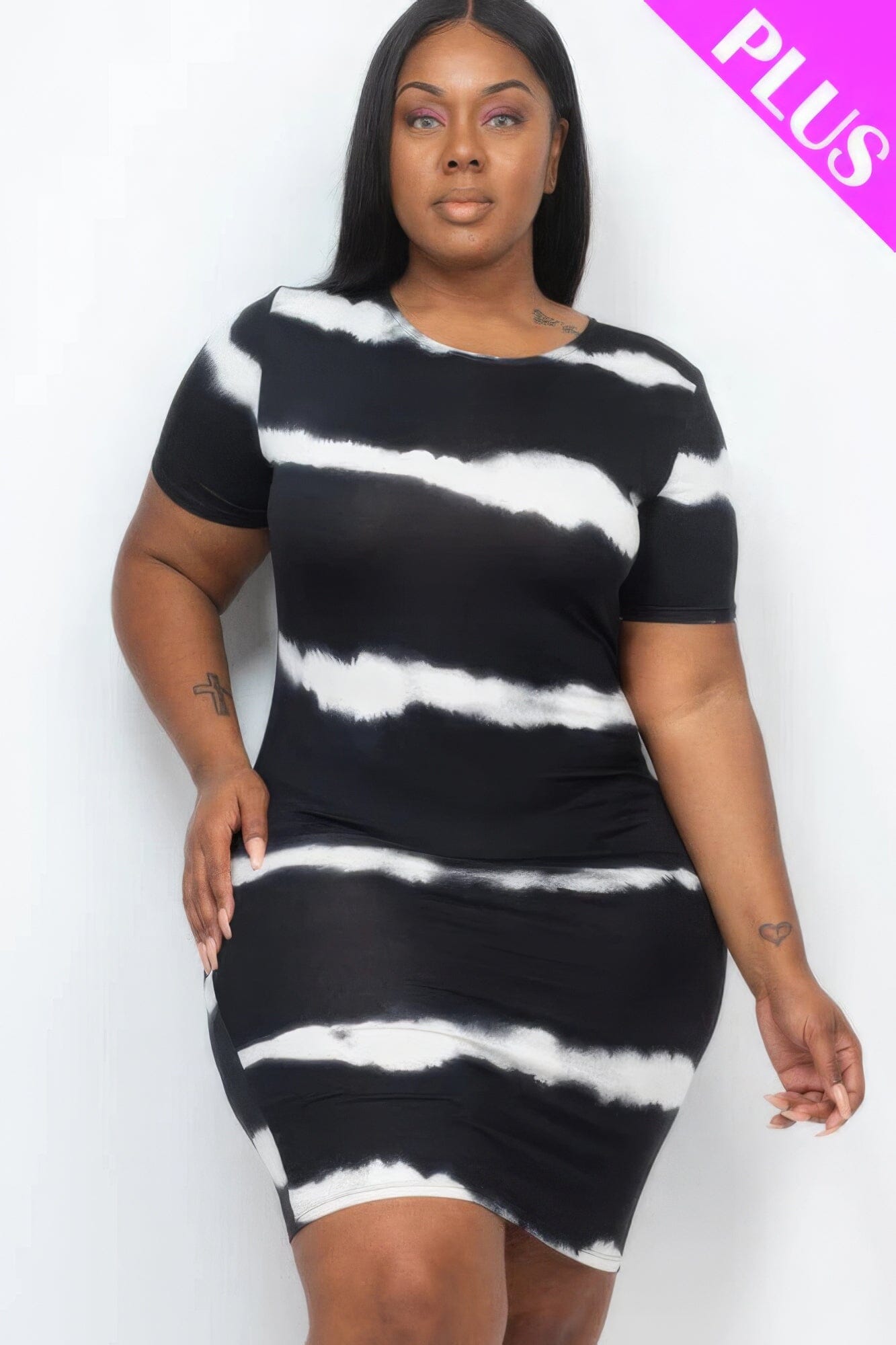 Plus Size Tie-dye Print Bodycon Dress Dresses jehouze