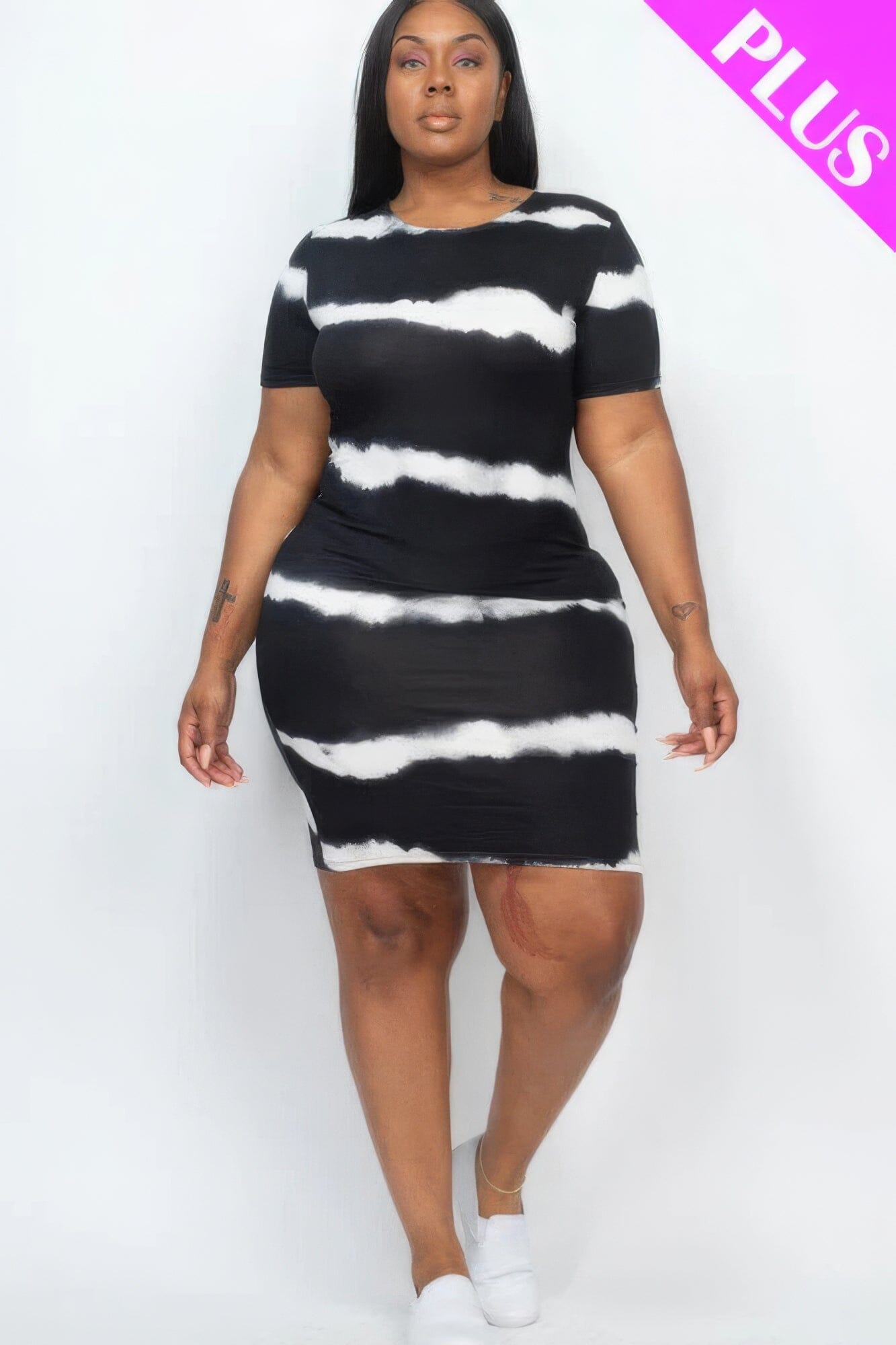 Plus Size Tie-dye Print Bodycon Dress Dresses jehouze Black 1XL