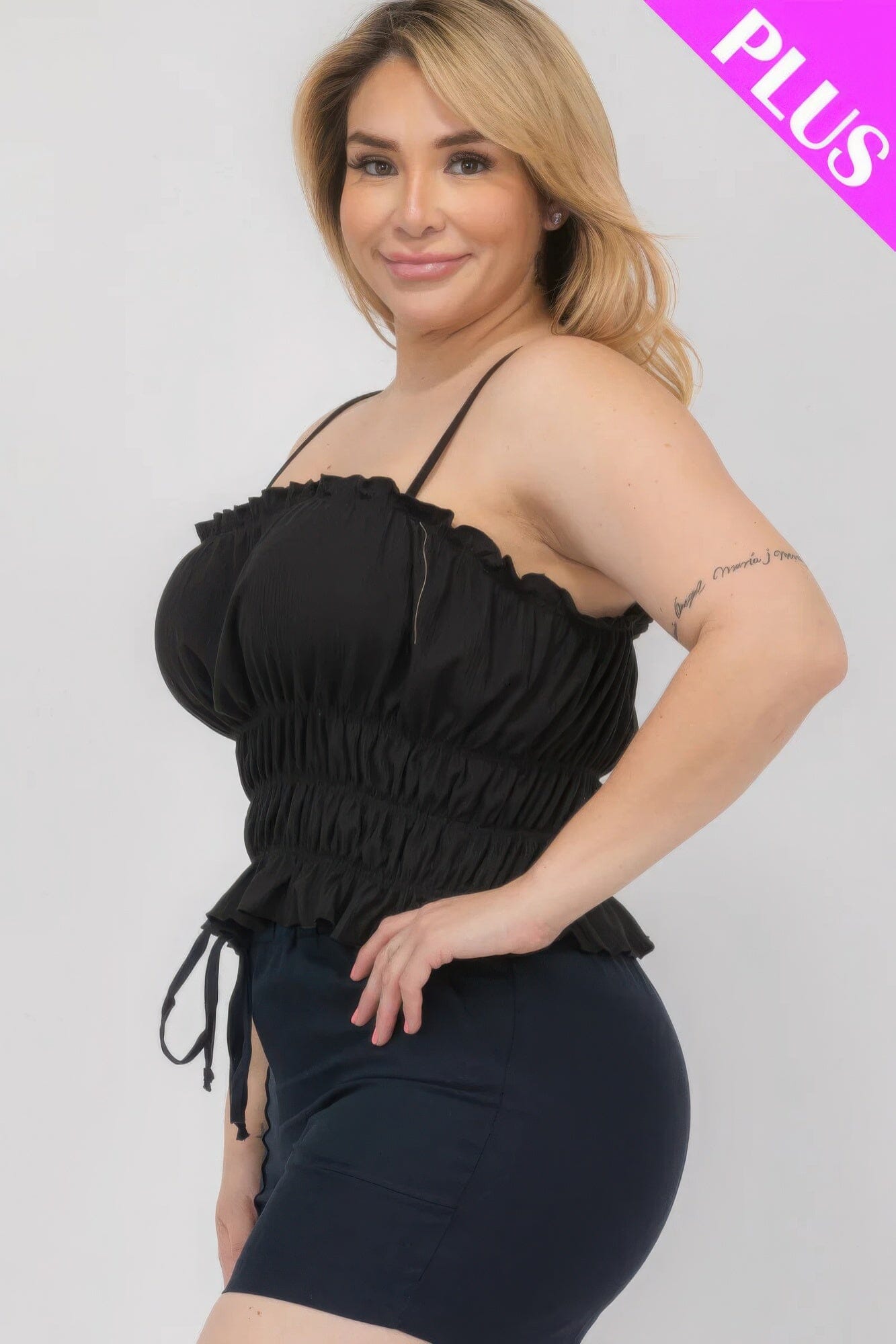 Plus Size Tiered Shirred Body Crop Top Shirts & Tops jehouze