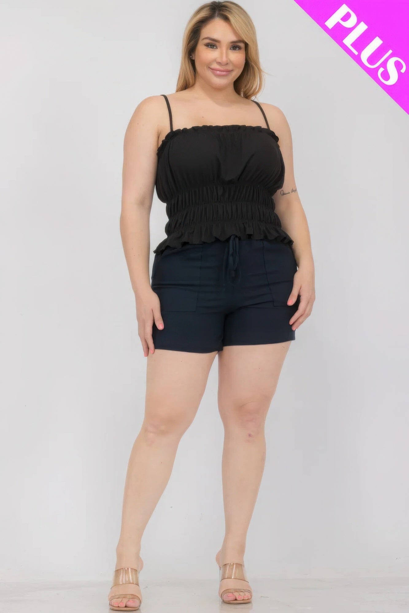 Plus Size Tiered Shirred Body Crop Top Shirts & Tops jehouze