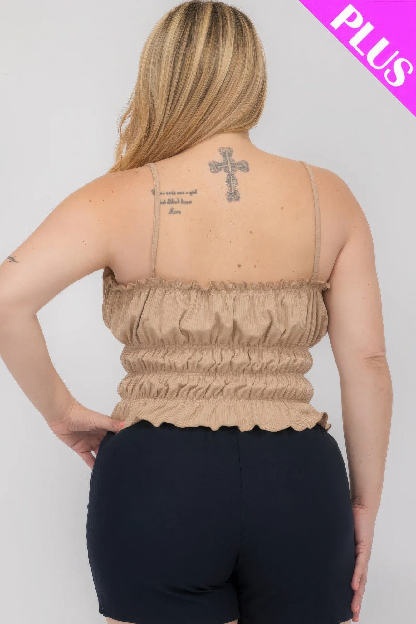 Plus Size Tiered Shirred Body Crop Top Shirts & Tops jehouze