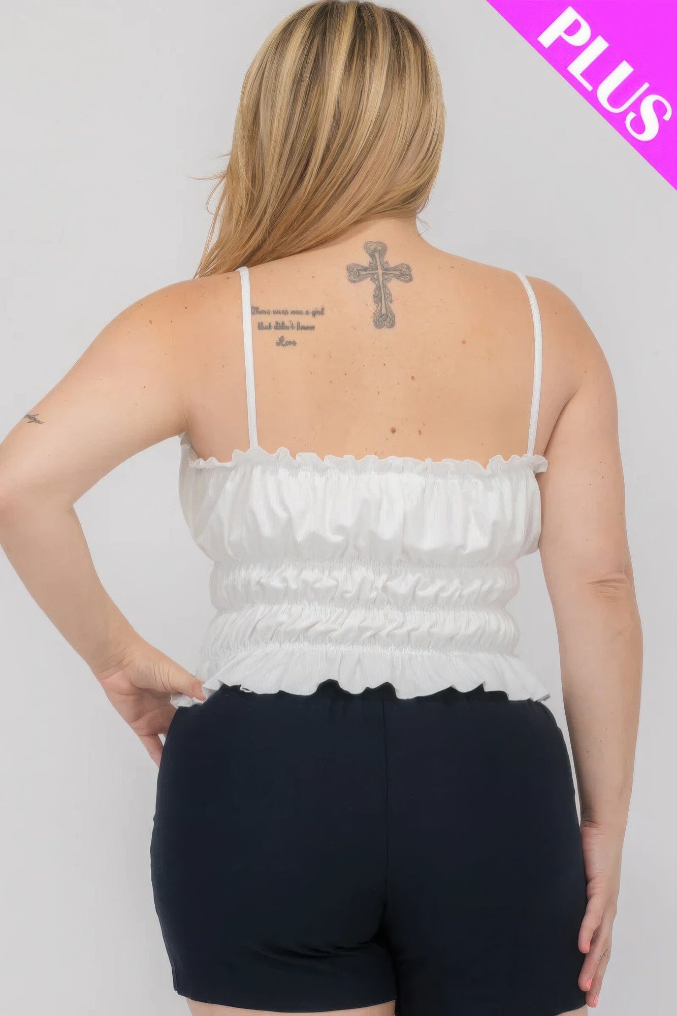 Plus Size Tiered Shirred Body Crop Top Shirts & Tops jehouze