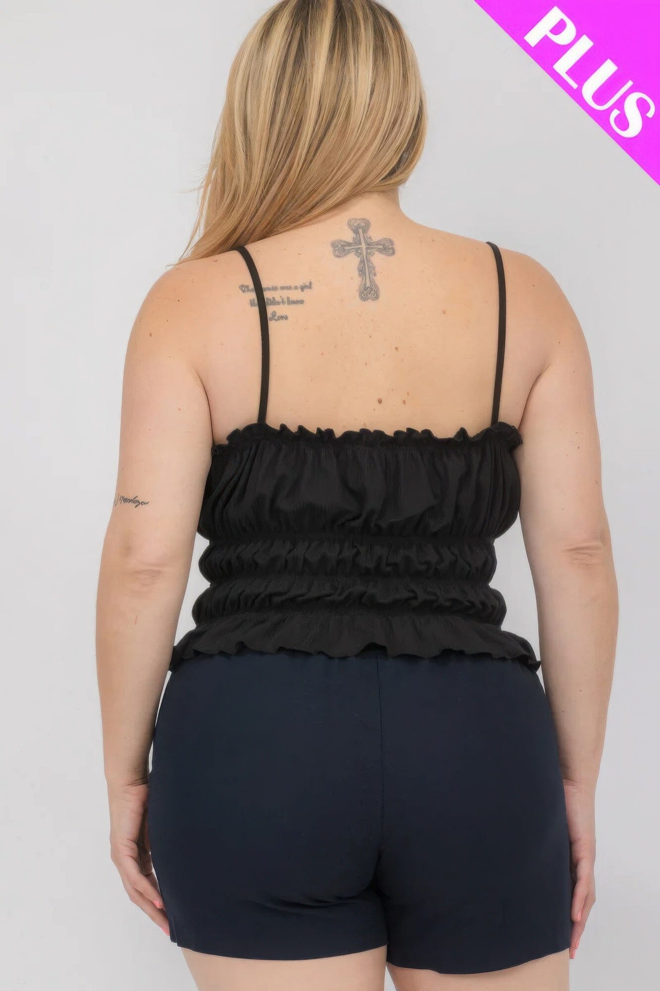 Plus Size Tiered Shirred Body Crop Top Shirts & Tops jehouze