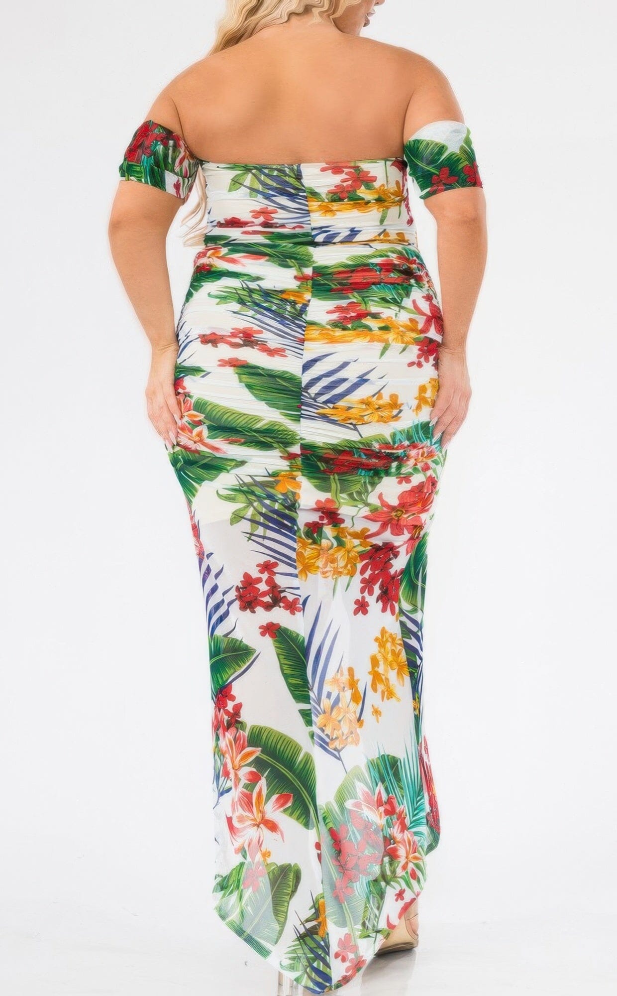 Plus Size Tropical Off Shoulder Draped Sleeve Maxi Dress Dresses jehouze
