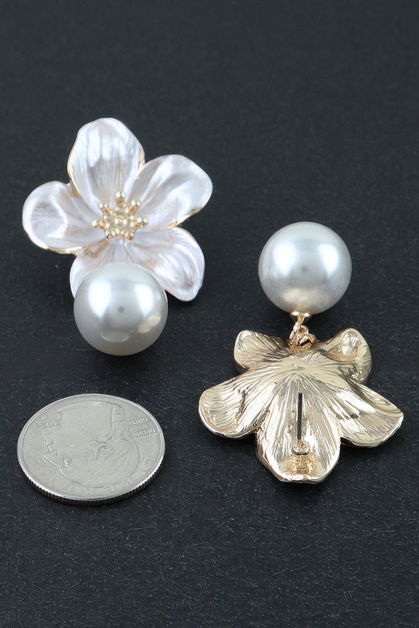 Polished Flower Pearl Drop Earrings Apparel & Accessories > Jewelry > Earrings jehouze