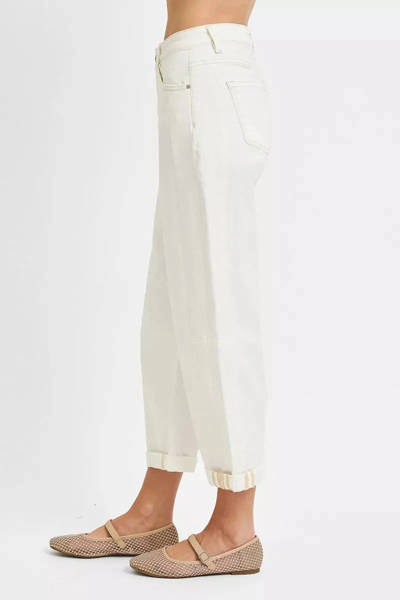 RISEN Plus Size High Rise Barrel Cropped Jeans Pants jehouze